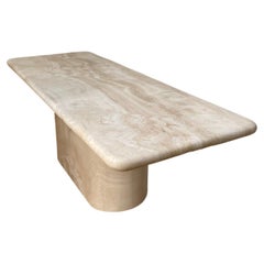 Large Sculptural curved edge travertine rectangle dining table 