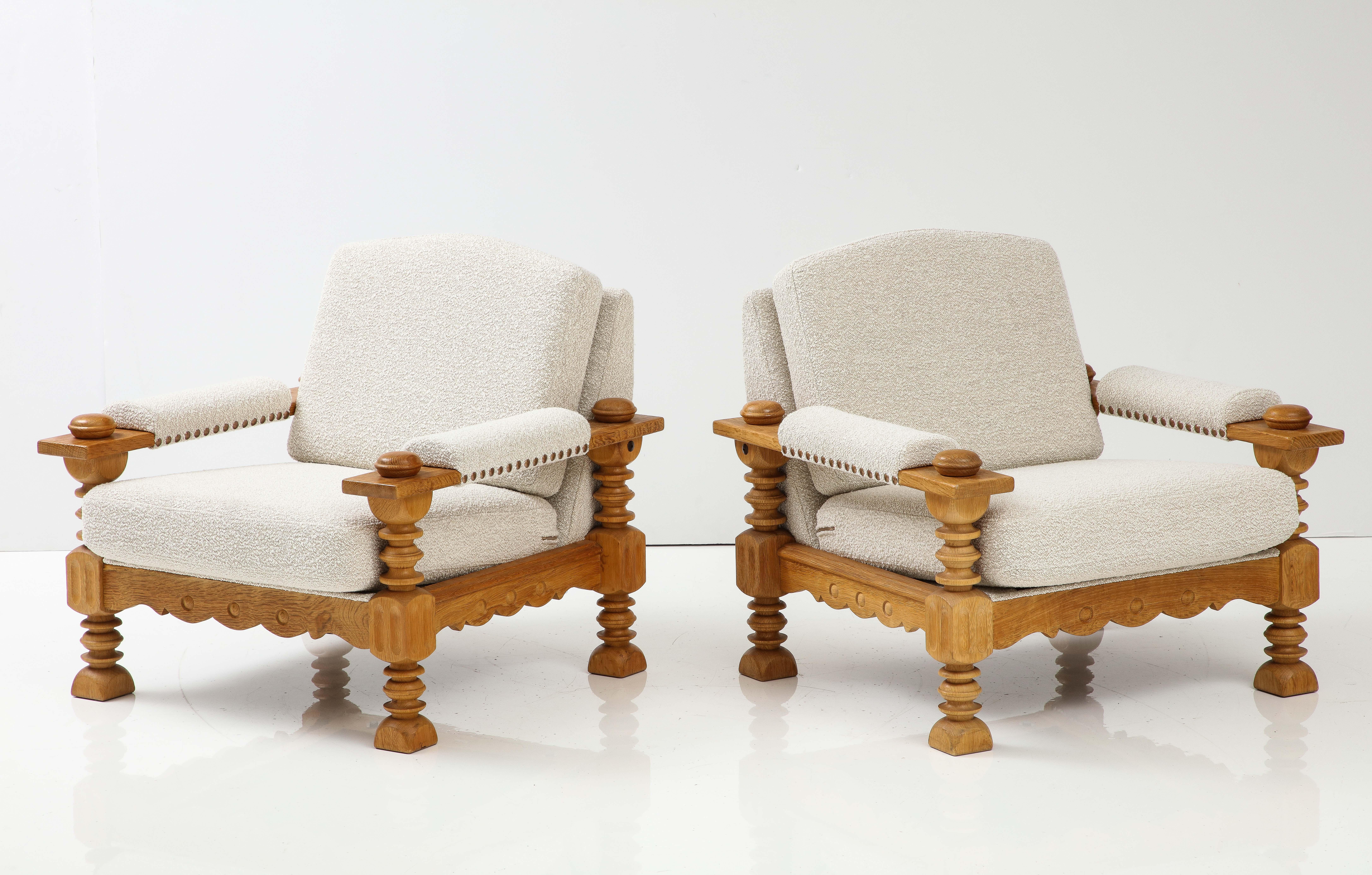 Large Sculptural Danish Oak Mid-Century Lounge Chairs For Sale 2