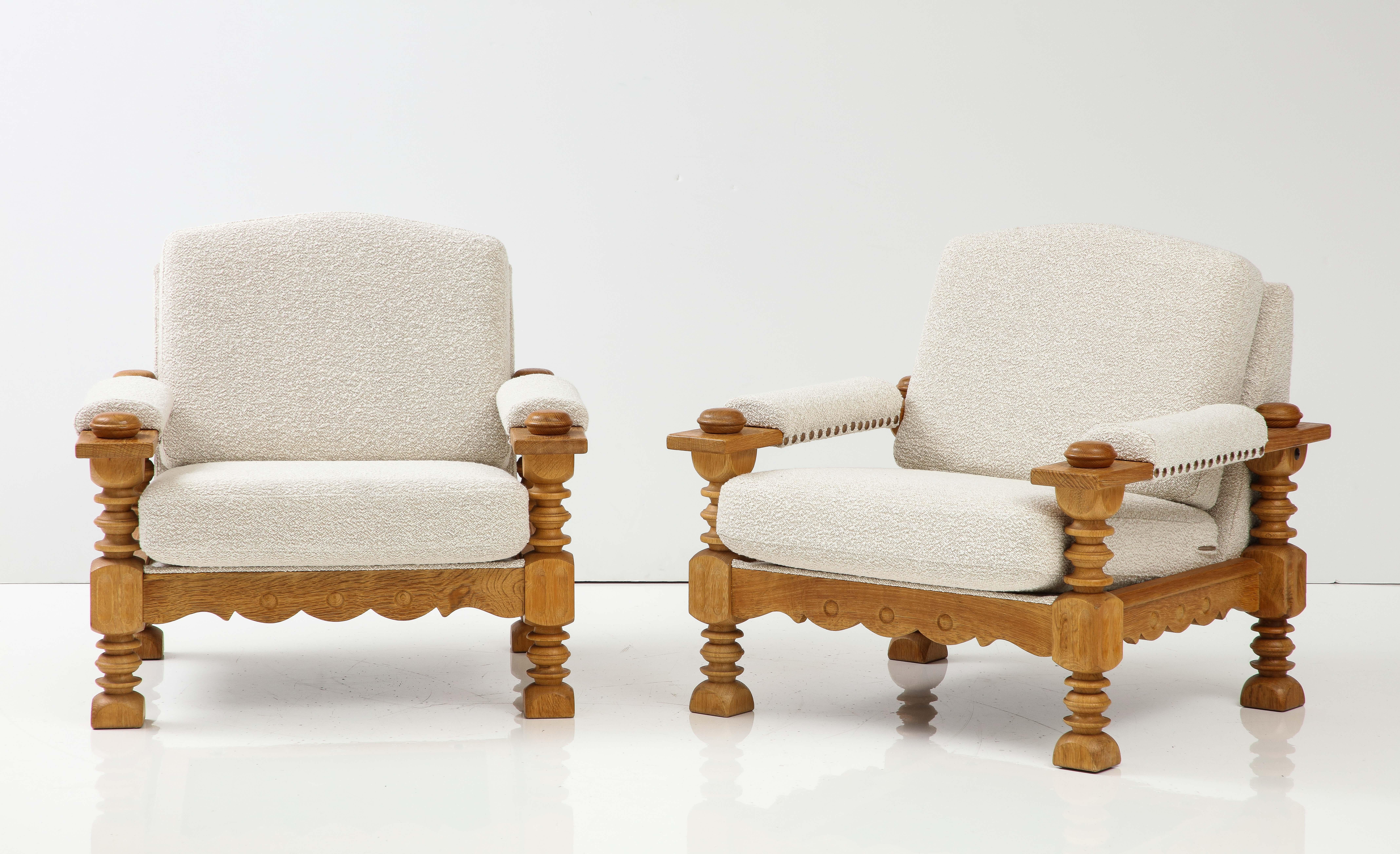 Large Sculptural Danish Oak Mid-Century Lounge Chairs For Sale 8