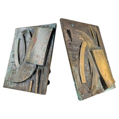 Large Sculptural Double Door Pull Mid-Century in Bronze