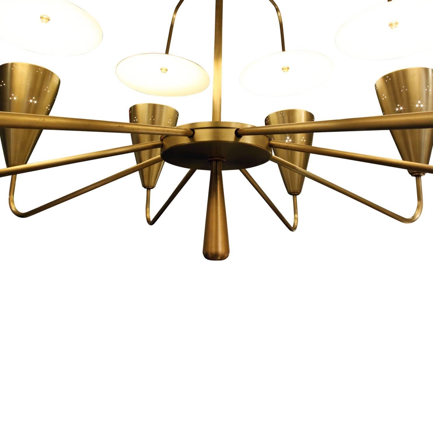 Hand-Crafted Large Sculptural Eight Arm Brass Chandelier, 1950s