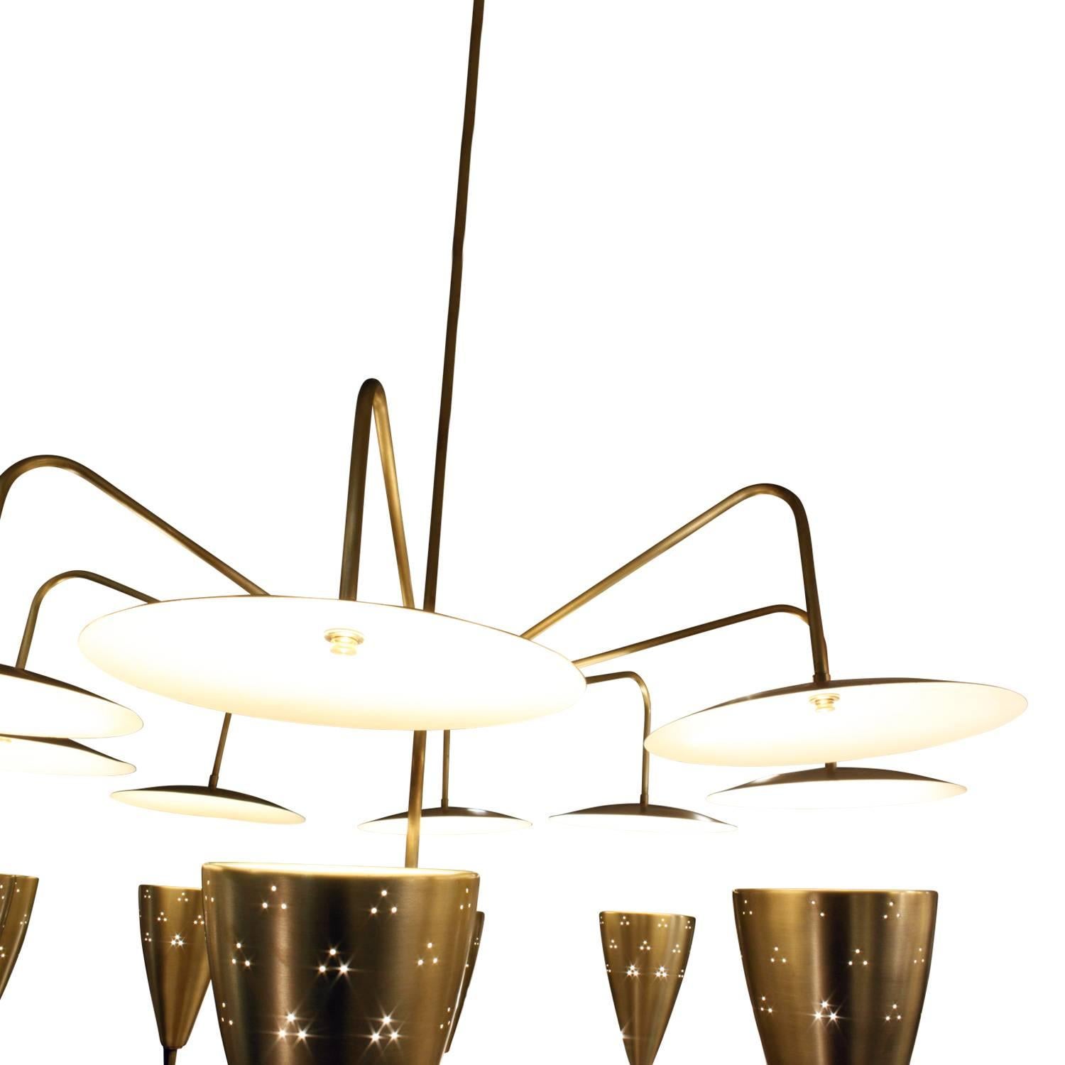 Large Sculptural Eight Arm Brass Chandelier, 1950s In Excellent Condition In New York, NY