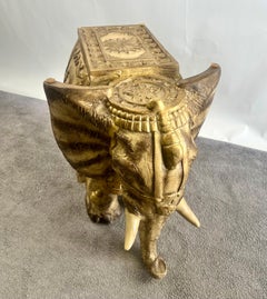 Large Sculptural Elephant Table Base in Carved resin w Antique Gilt Finish