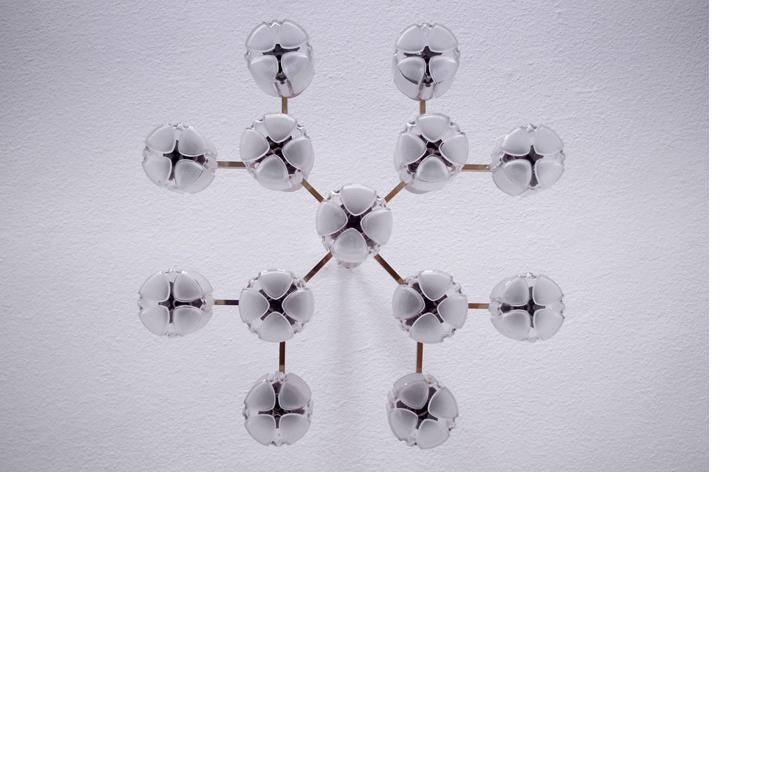 Mid-Century Modern Large Sculptural German Glass and Brass Ceiling Light Chandelier Pendant, 1960s For Sale