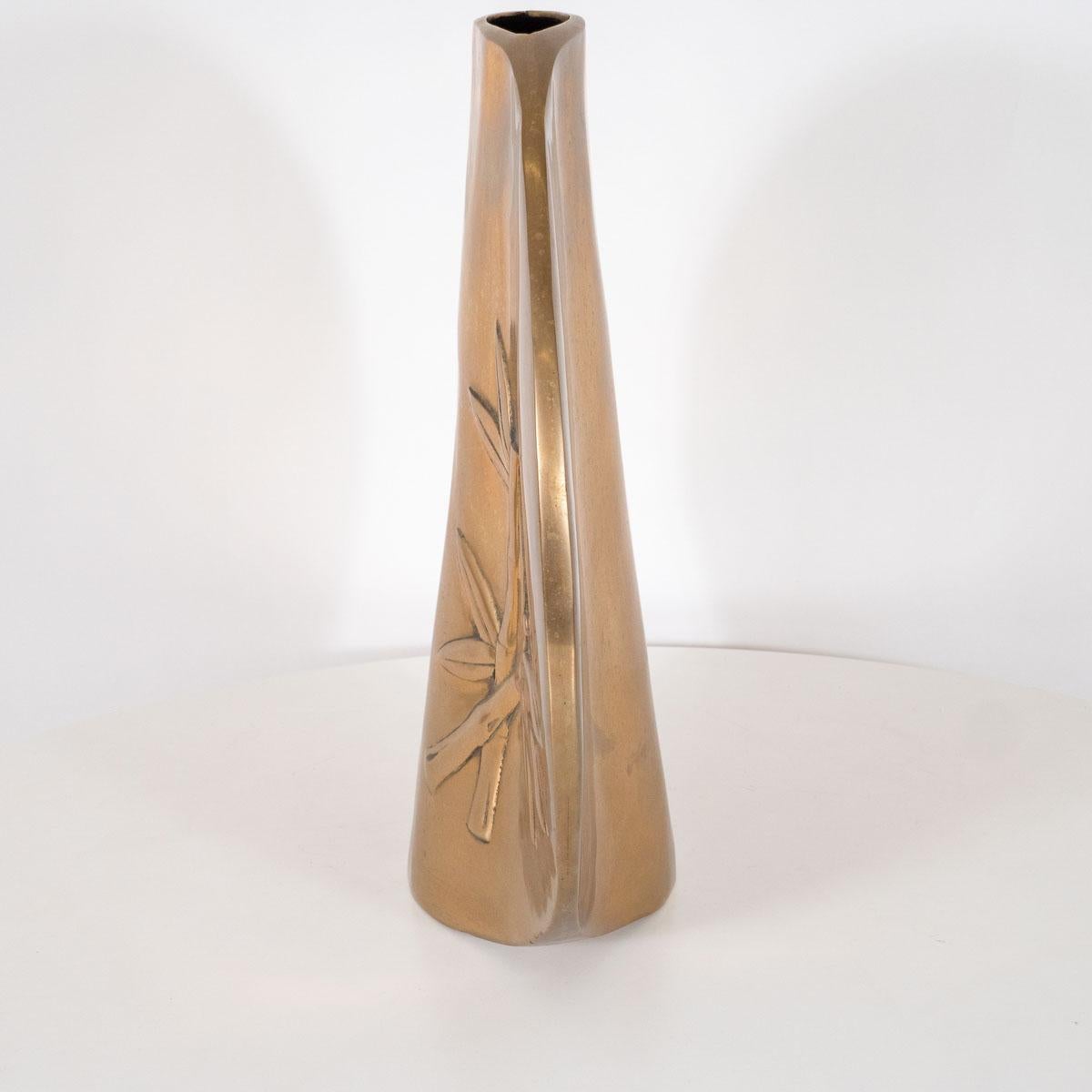 Large sculptural Japanese Brass Vase For Sale 5