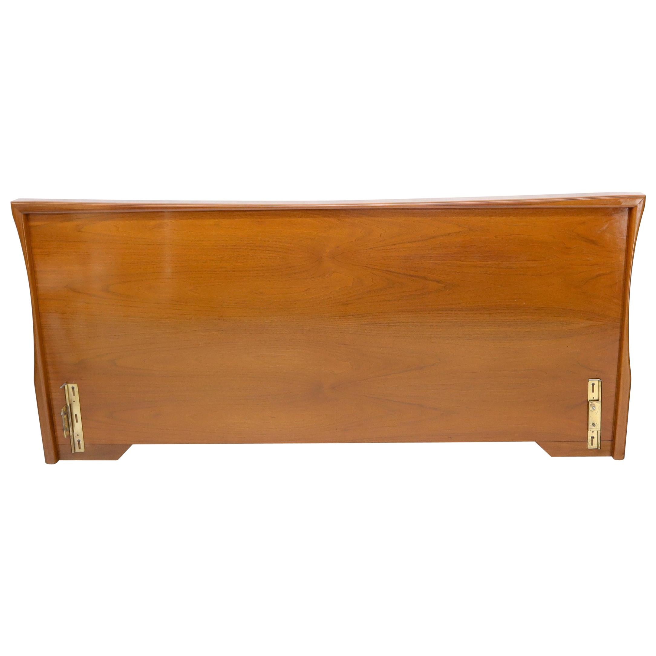 Large Sculptural Light Mid-Century Modern Walnut King Size Headboard Bed