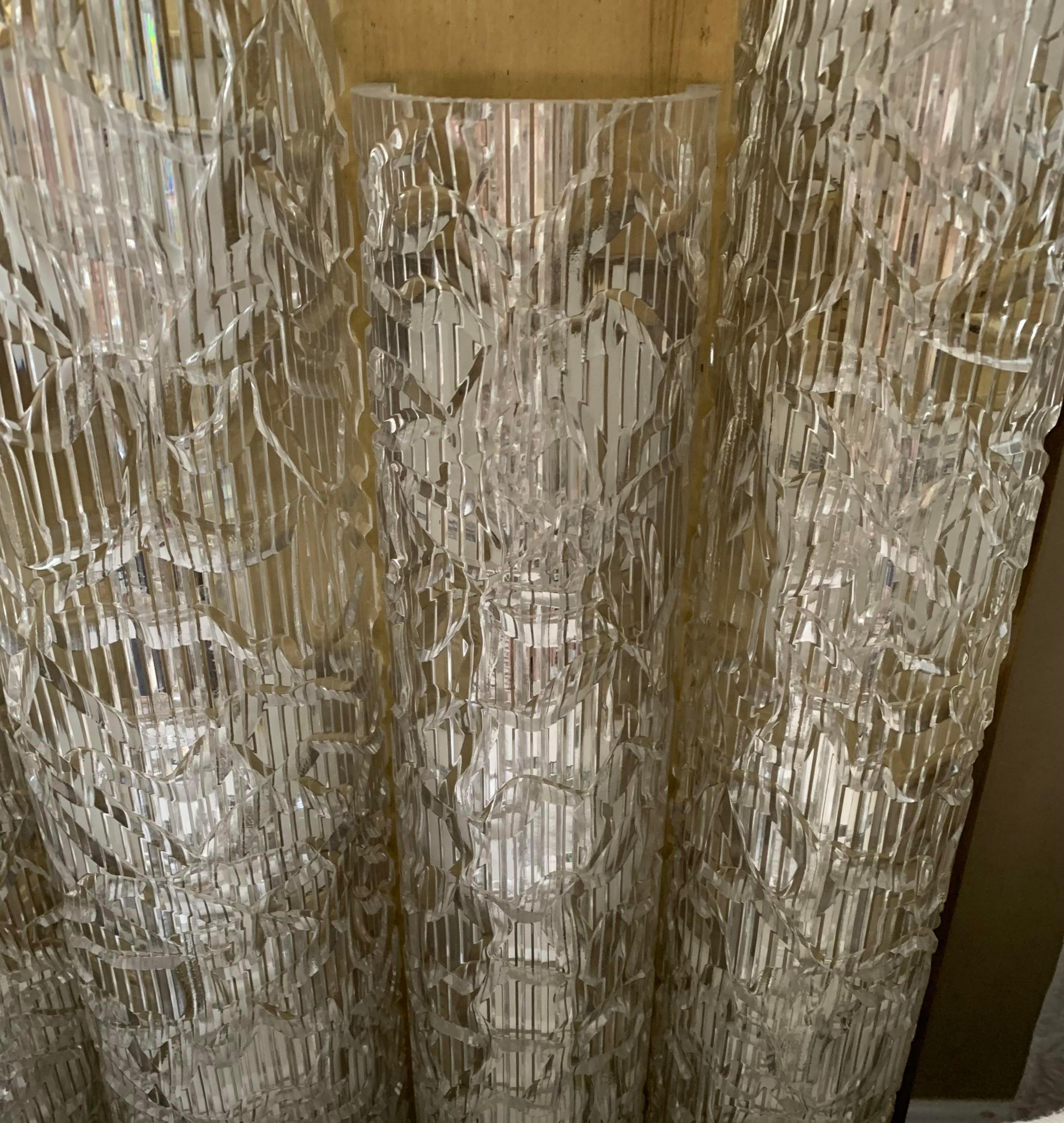 This is a show-stopping large light fixture, custom-made in the 1960's to adorn the lobby of the Hershey Hotel. 

The piece has Deco elements to its design, but can also jive with contemporary environments as well.

The shades are comprised of