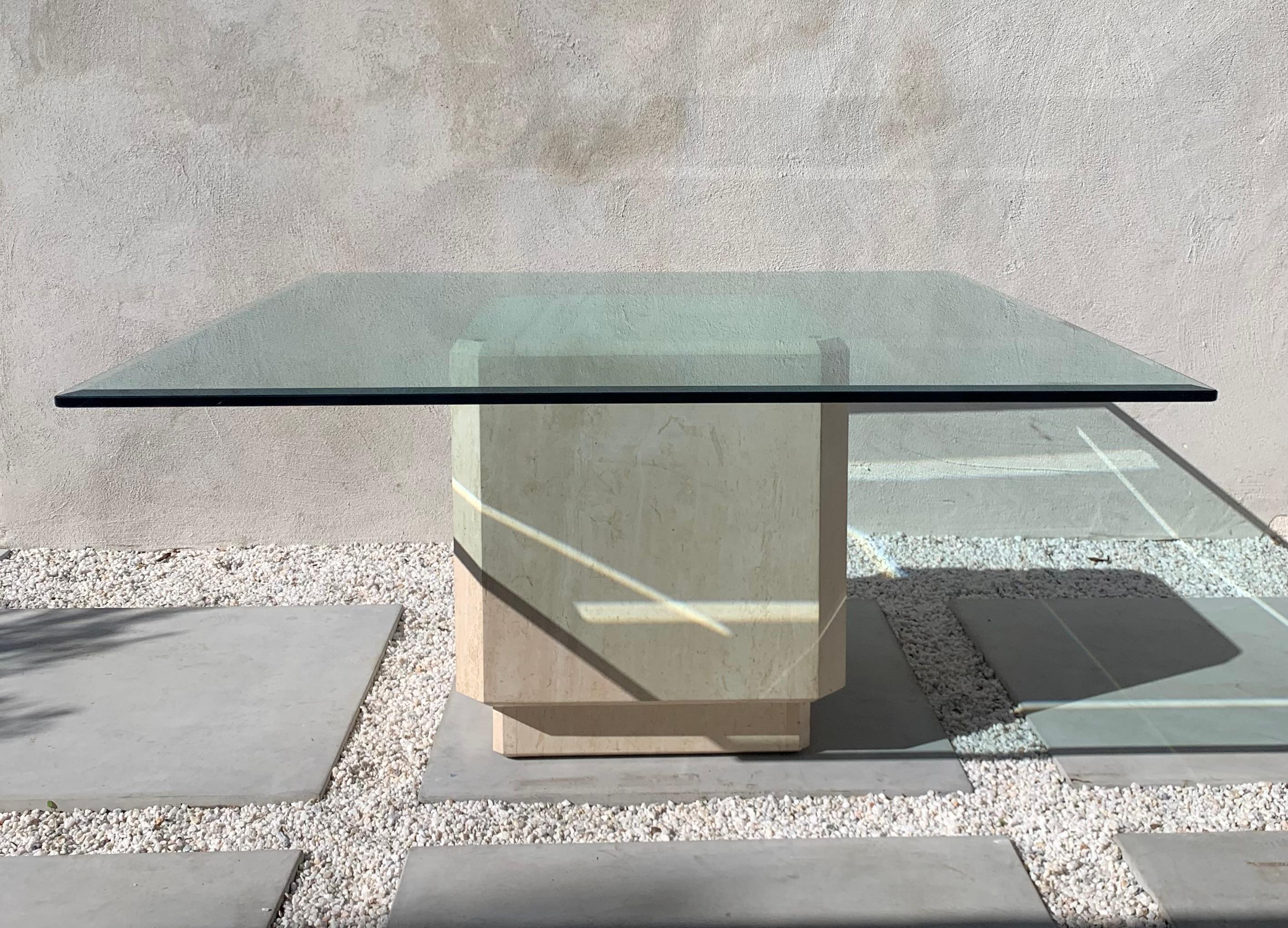 Large Sculptural Marble and Glass Square Dining Table, circa 1970s 9