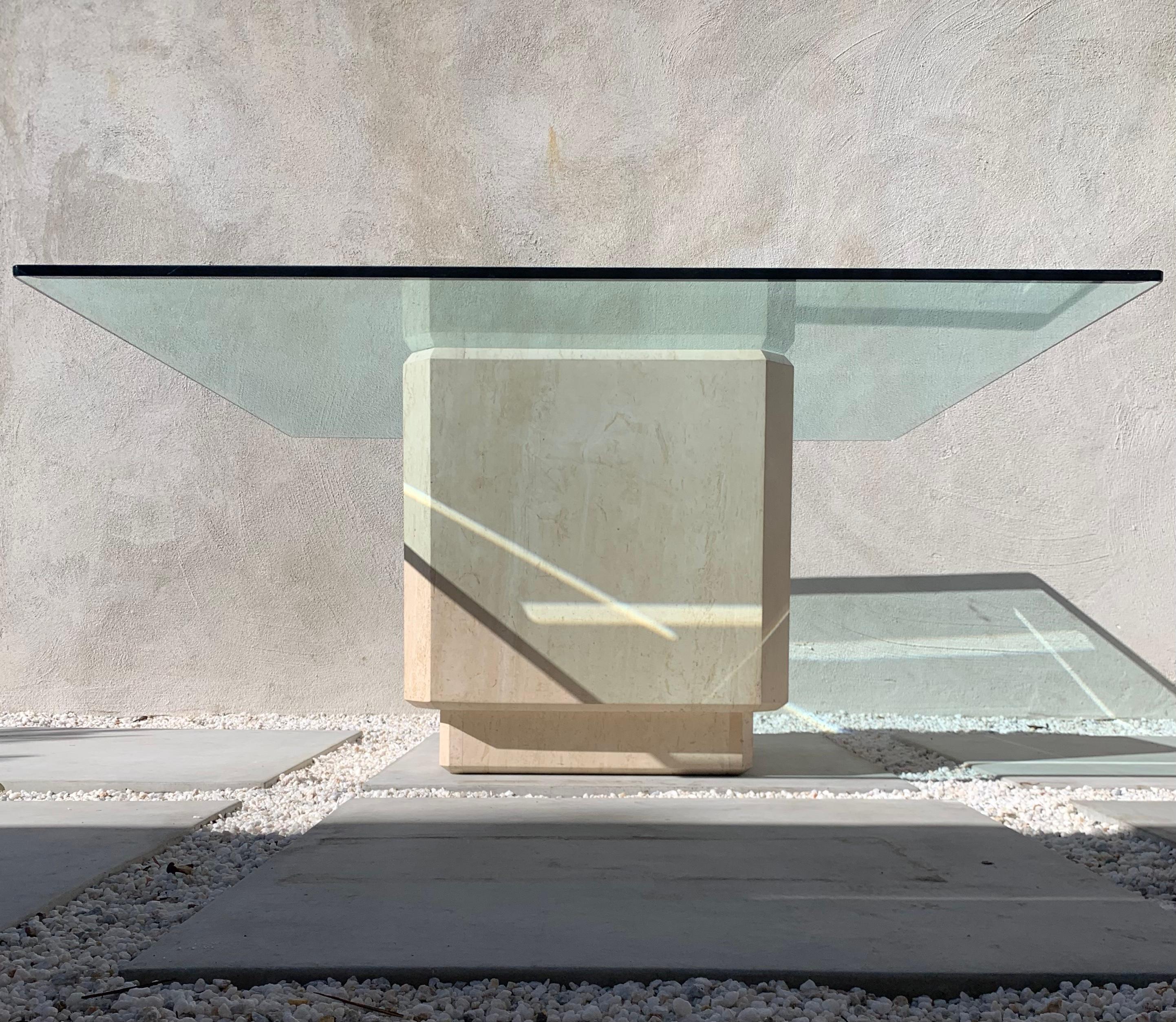 Large Sculptural Marble and Glass Square Dining Table, circa 1970s 10