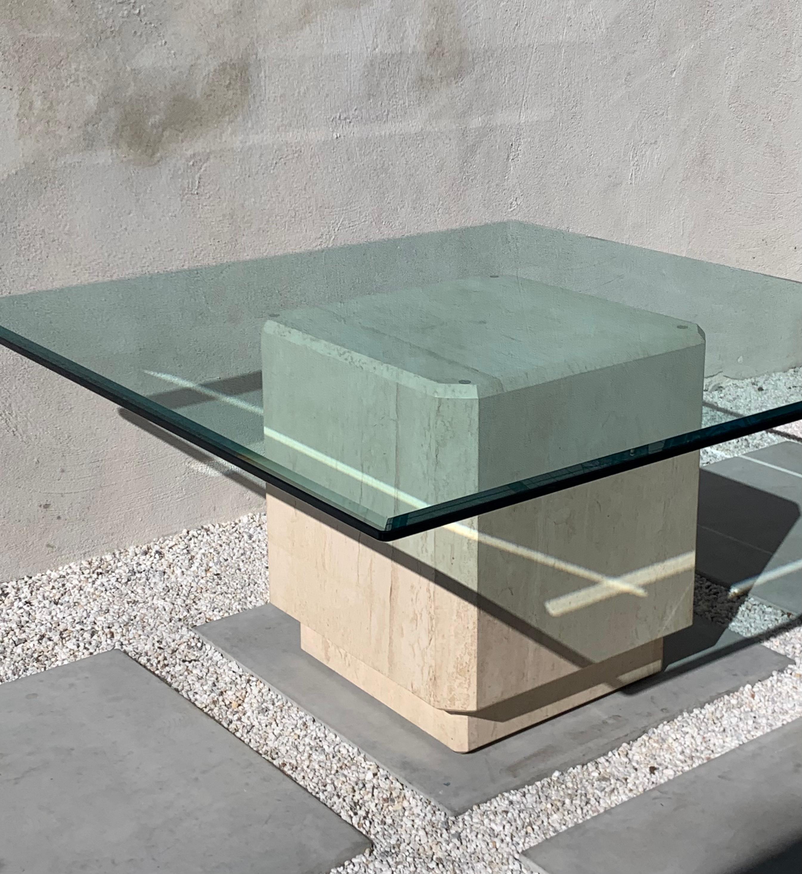 Large Sculptural Marble and Glass Square Dining Table, circa 1970s 12