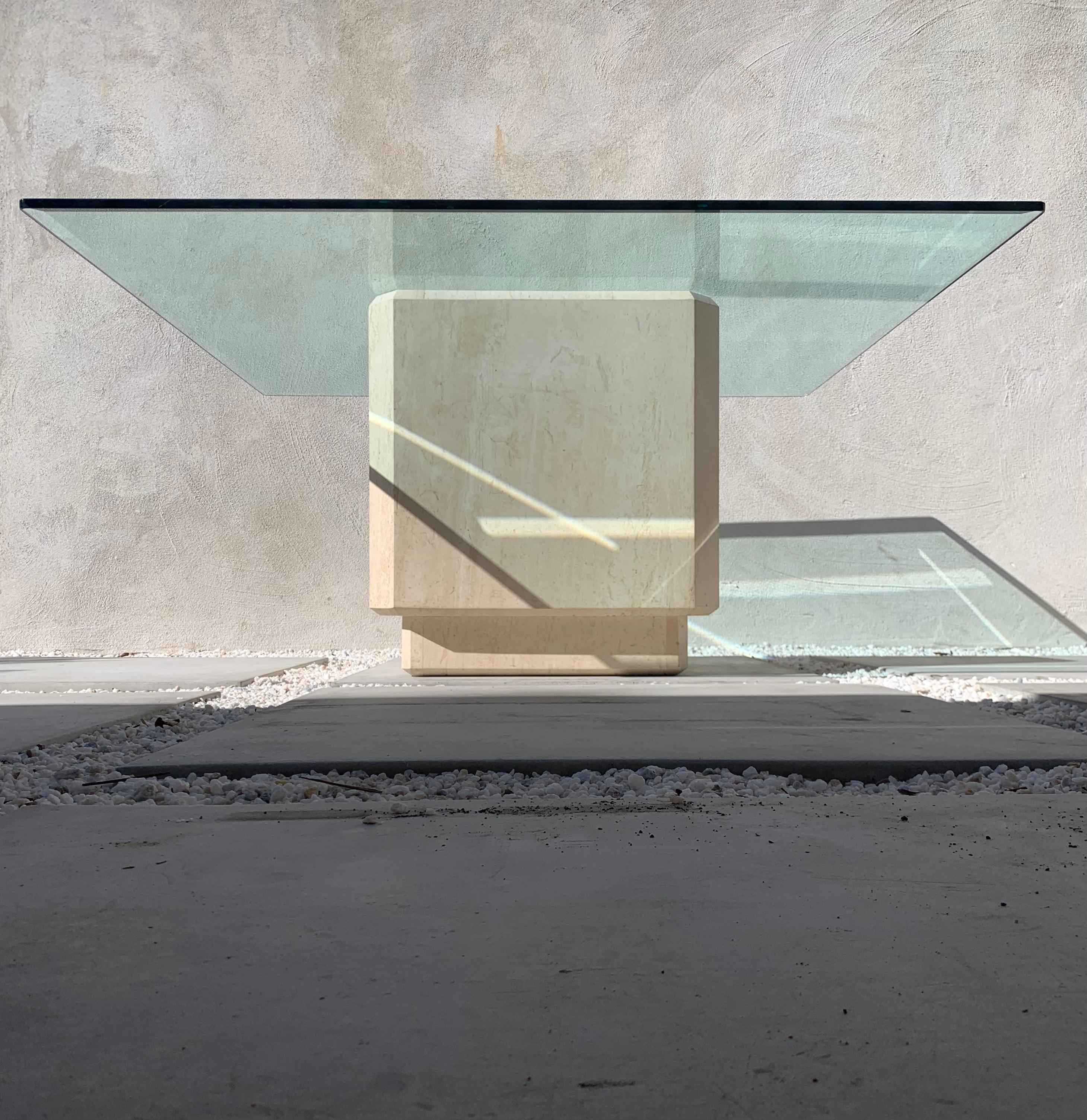 Large Sculptural Marble and Glass Square Dining Table, circa 1970s 13