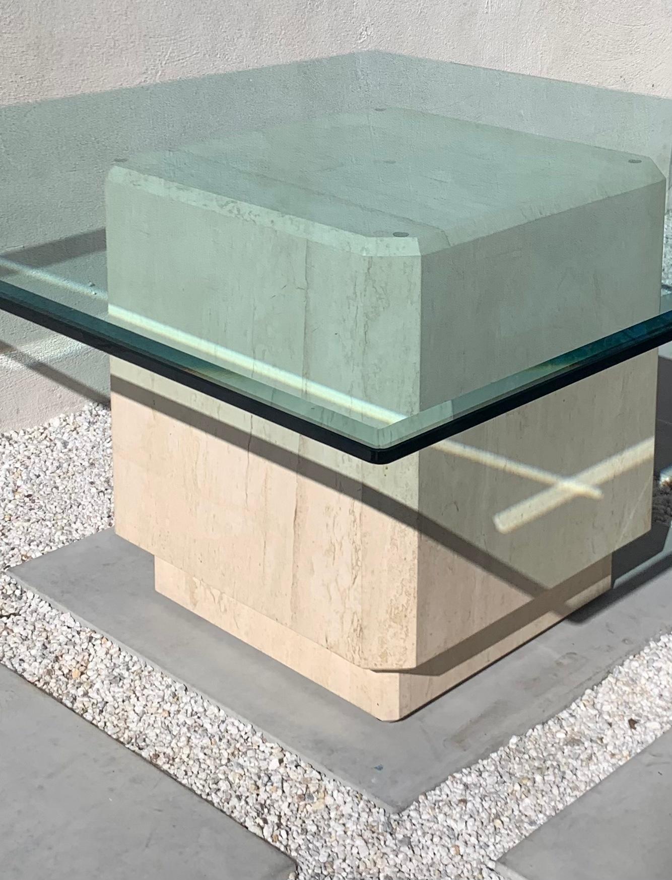 Post-Modern Large Sculptural Marble and Glass Square Dining Table, circa 1970s