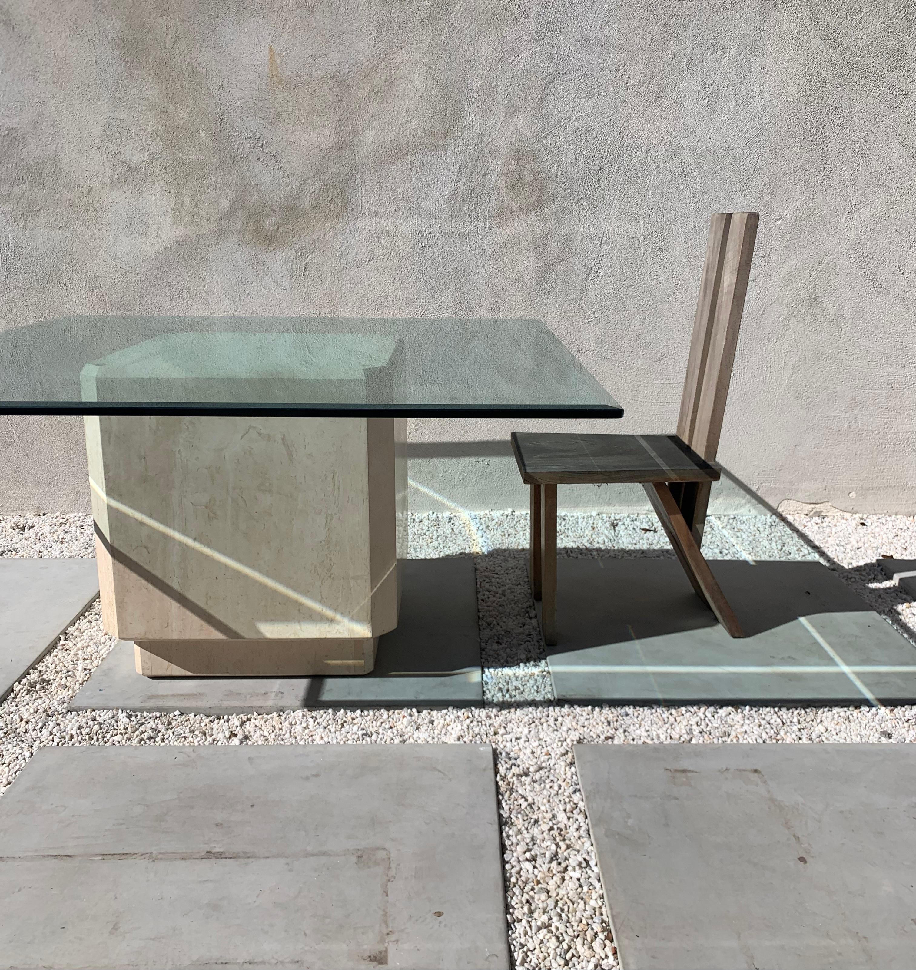 Late 20th Century Large Sculptural Marble and Glass Square Dining Table, circa 1970s