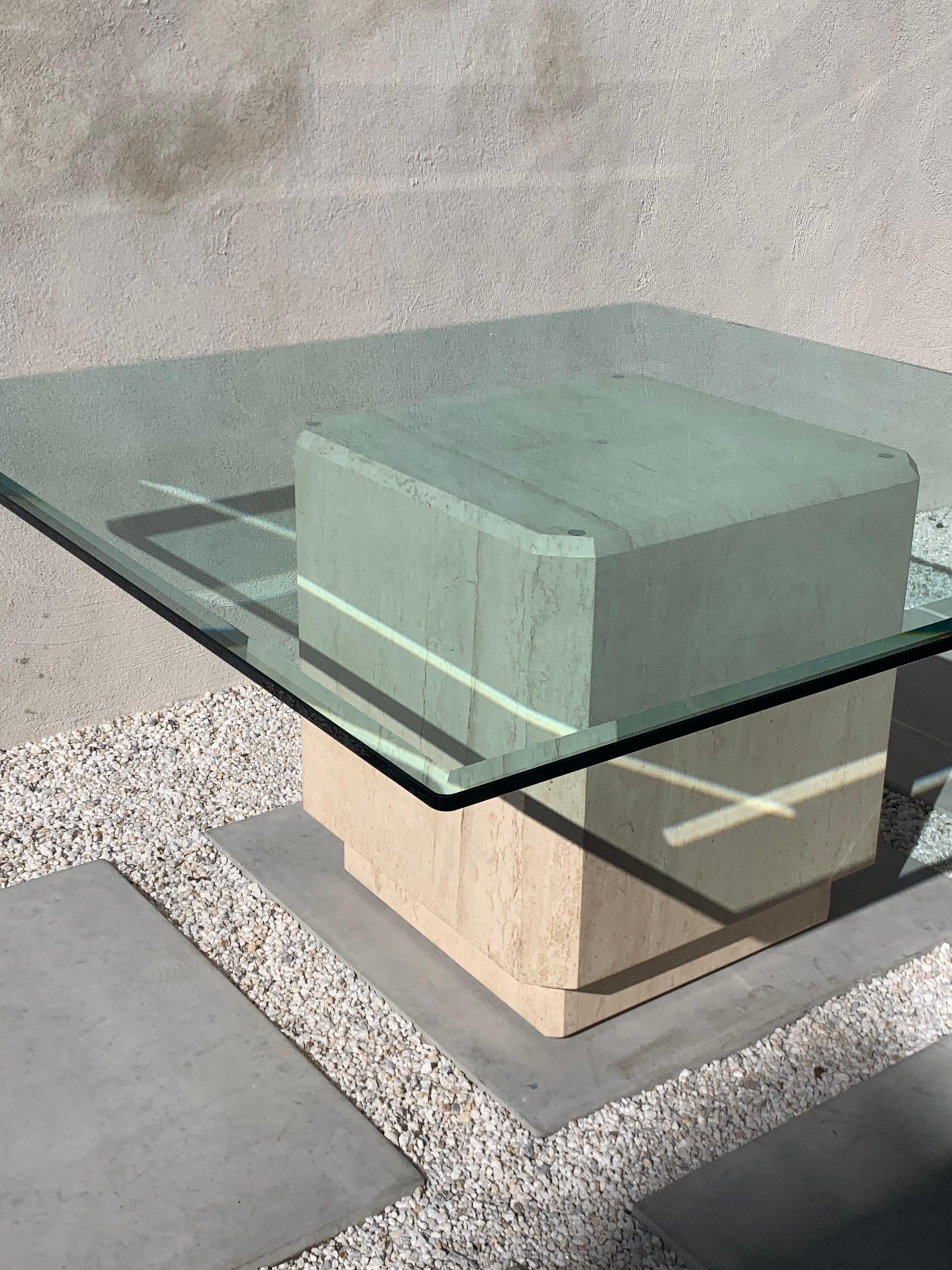 Large Sculptural Marble and Glass Square Dining Table, circa 1970s 2