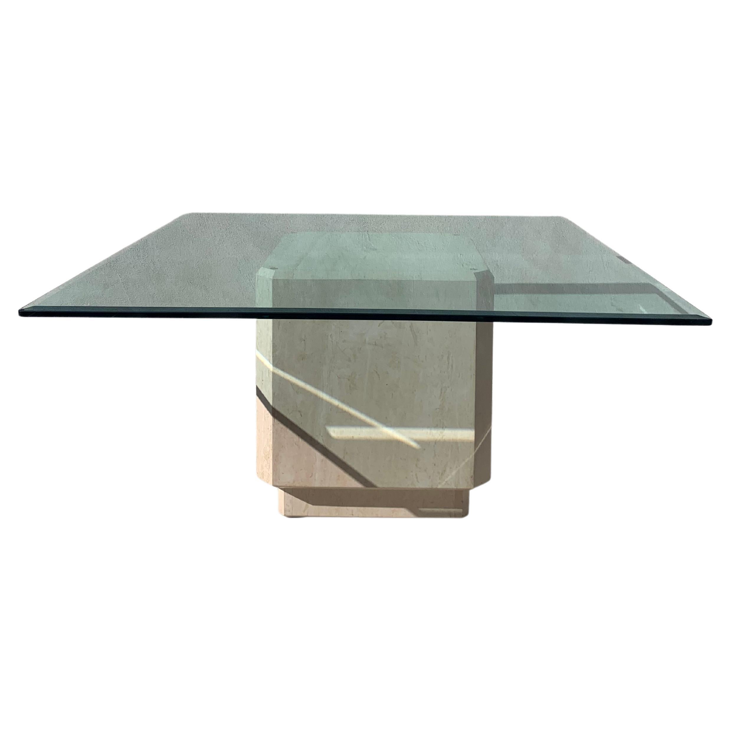 Large Sculptural Marble and Glass Square Dining Table, circa 1970s
