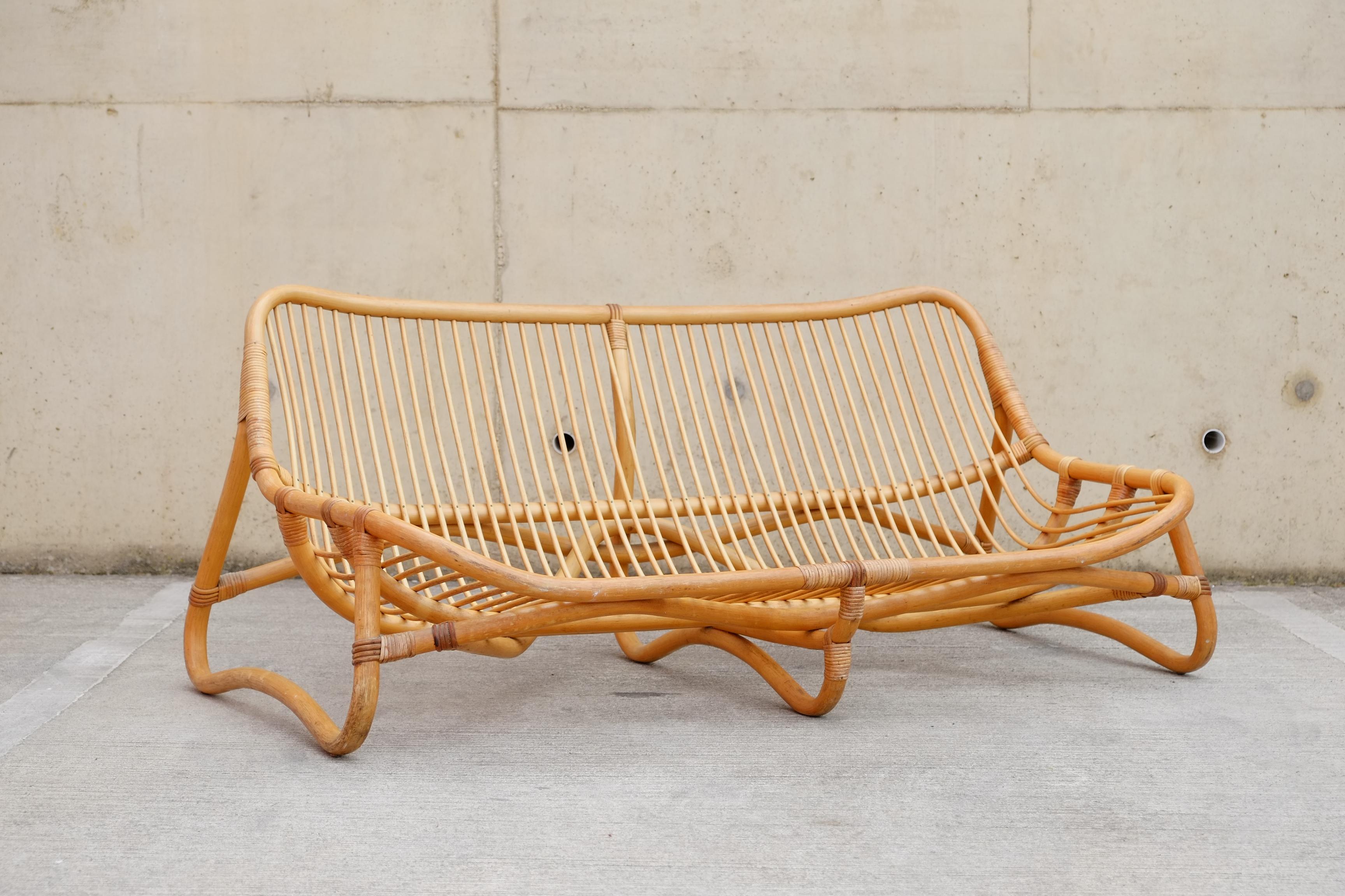 Bohemian Mid Century Albini Style Bamboo Sofa Angraves of Leicester For Sale