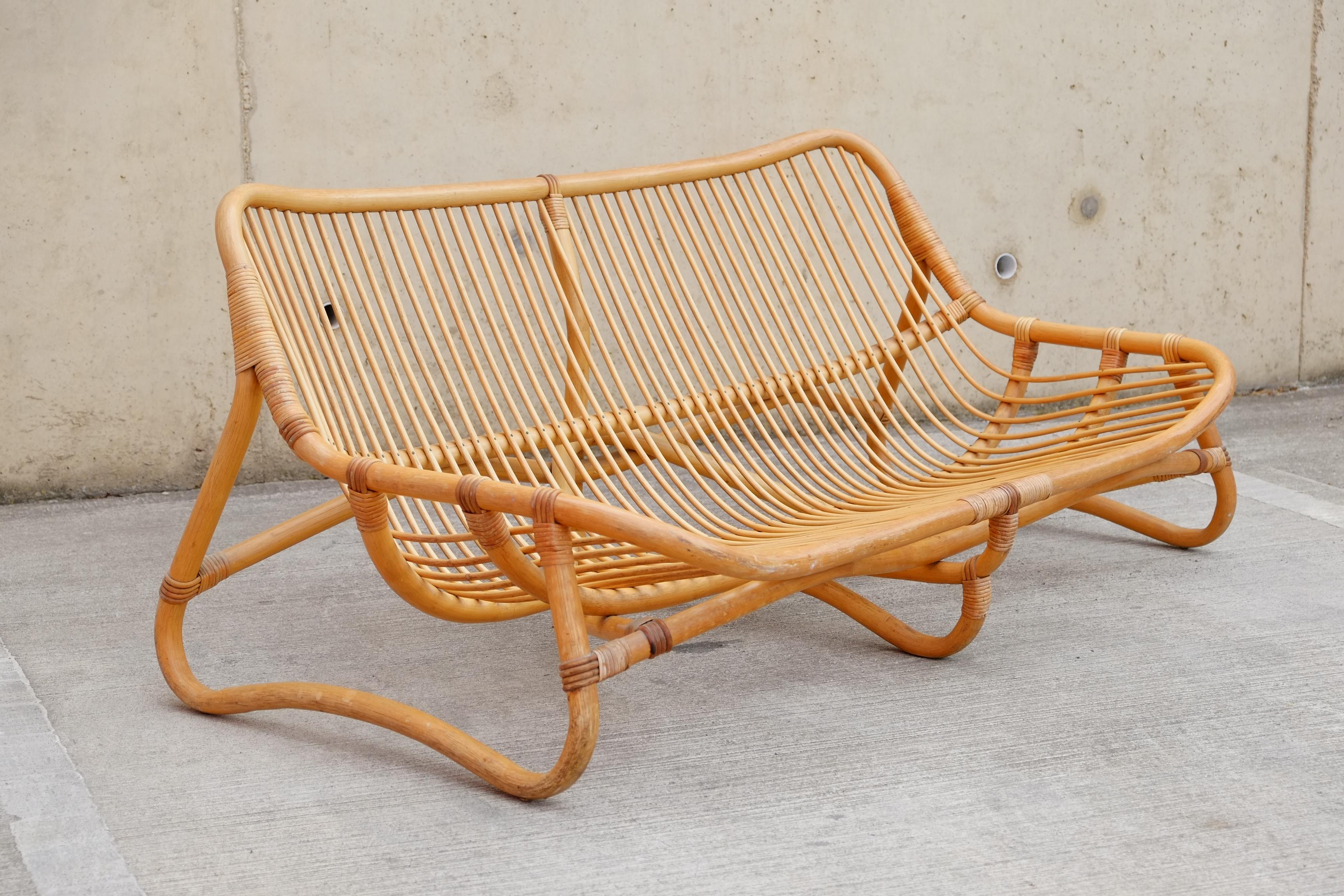 British Mid Century Albini Style Bamboo Sofa Angraves of Leicester For Sale