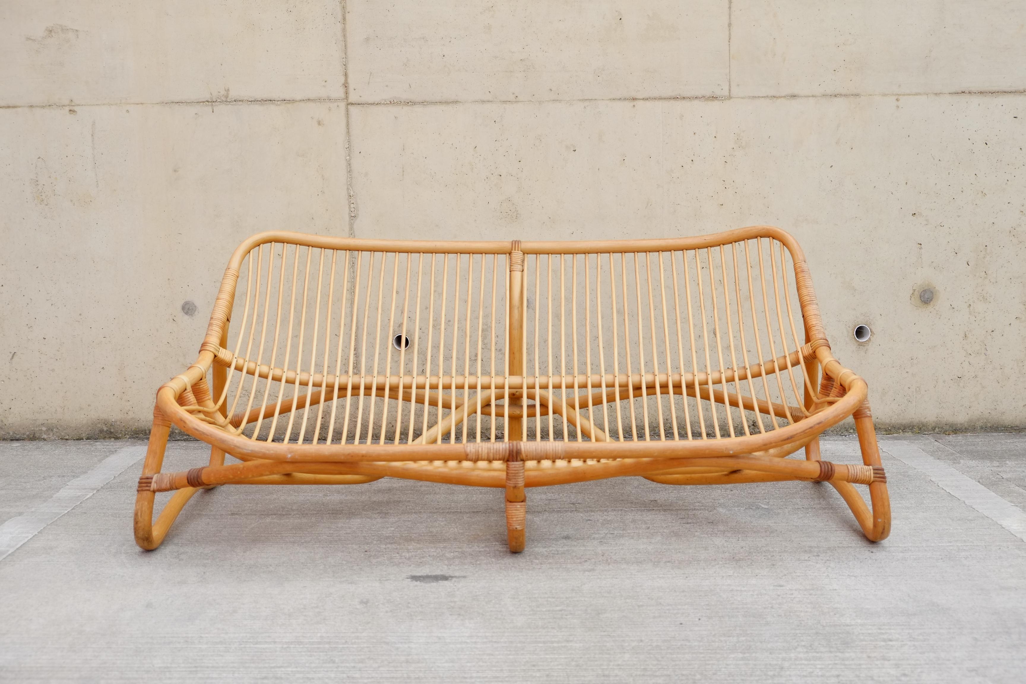 Mid Century Albini Style Bamboo Sofa Angraves of Leicester For Sale 1