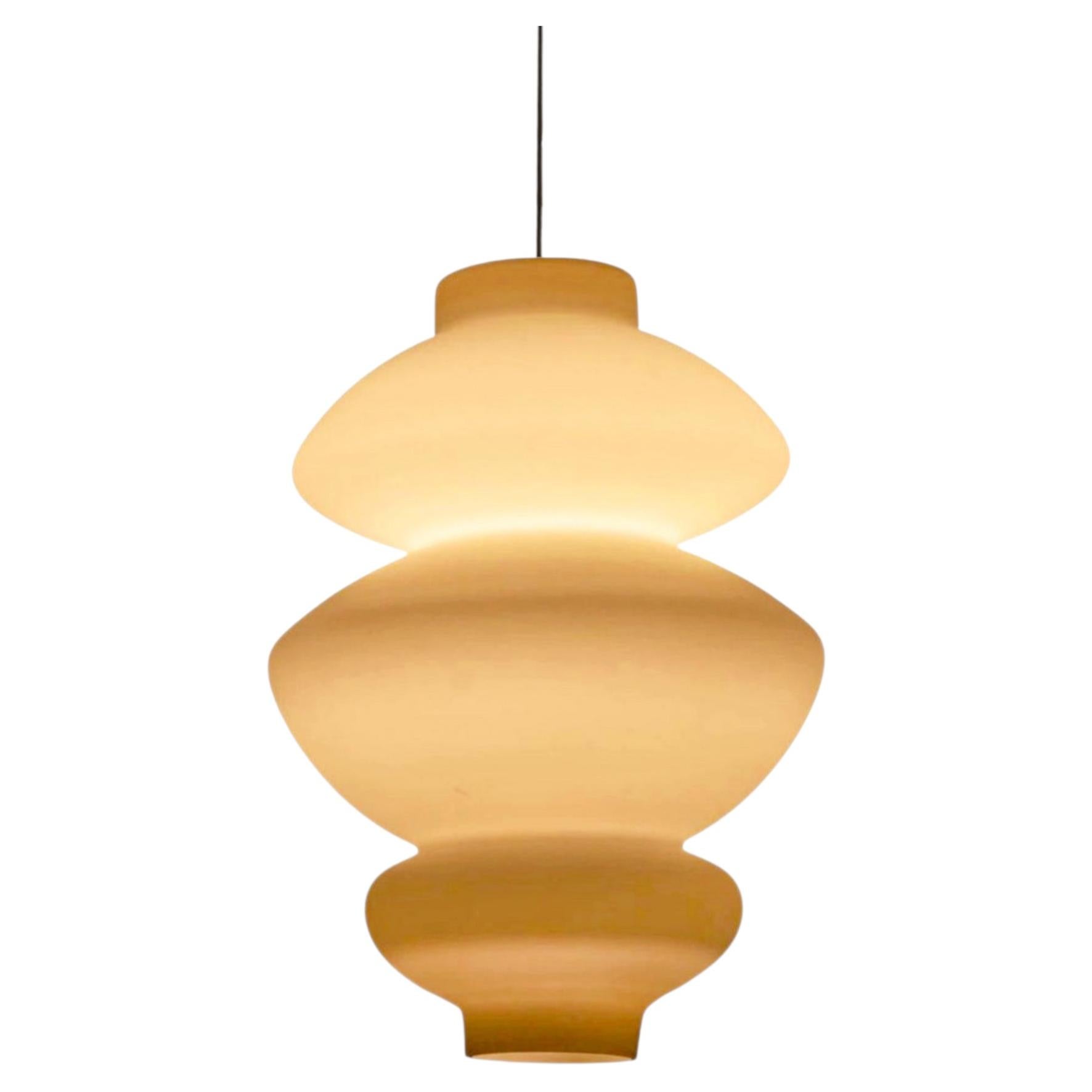 Large Sculptural Mid Century Pendant Lamp in Opaline Glass 1960