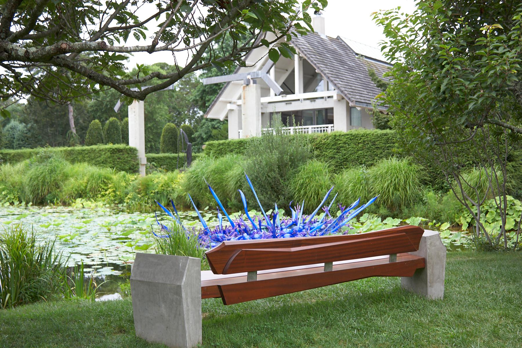 modern outdoor bench with back