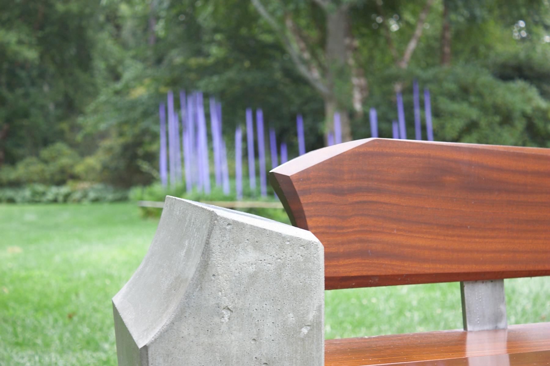 Contemporary Large Sculptural Modern Bench Cast Concrete and Wood with a Back by Nico Yektai For Sale