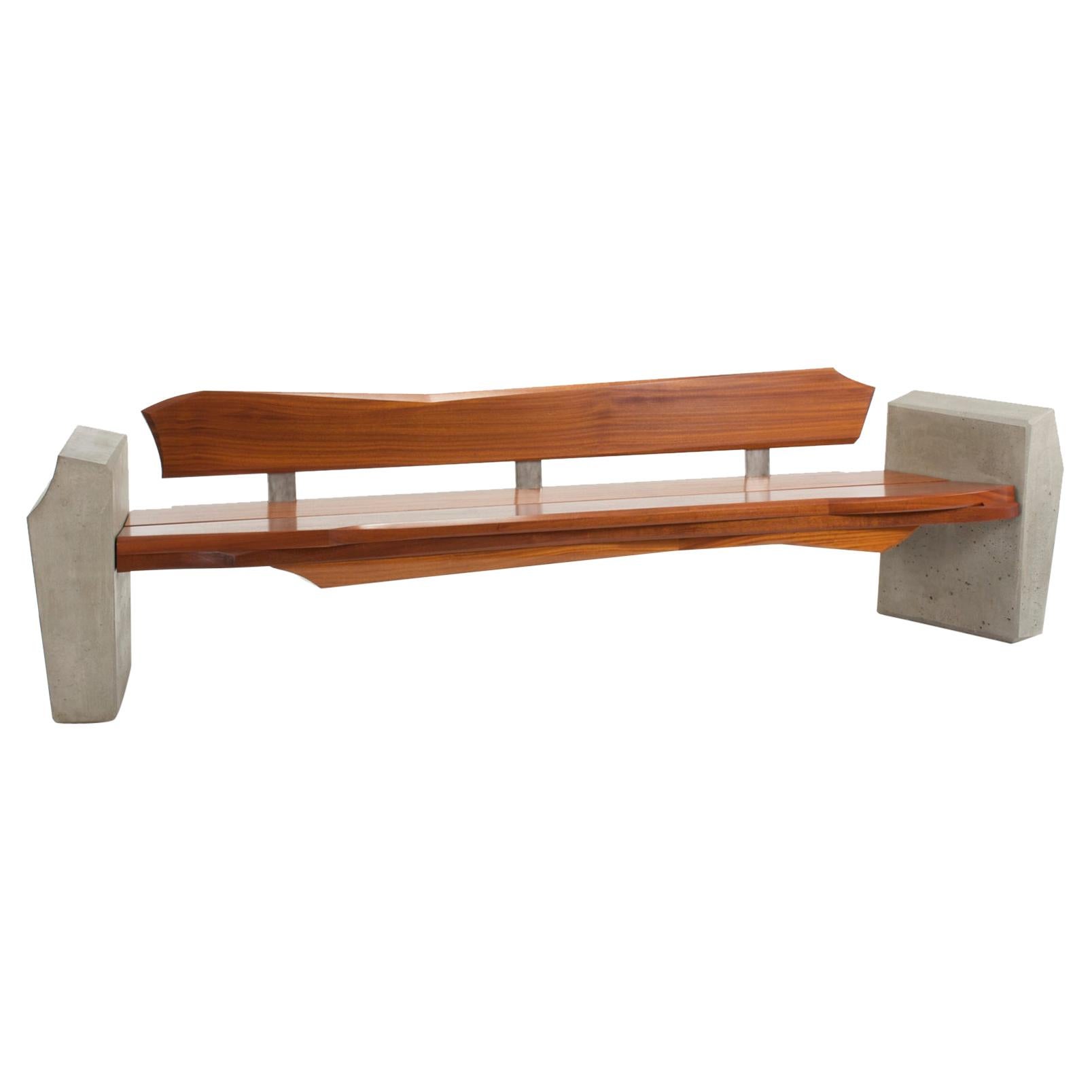 Large Sculptural Modern Bench Cast Concrete and Wood with a Back by Nico Yektai For Sale