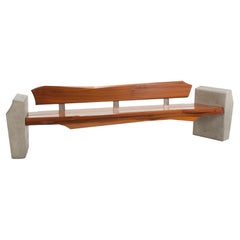 Large Sculptural Modern Bench Cast Concrete and Wood with a Back by Nico Yektai