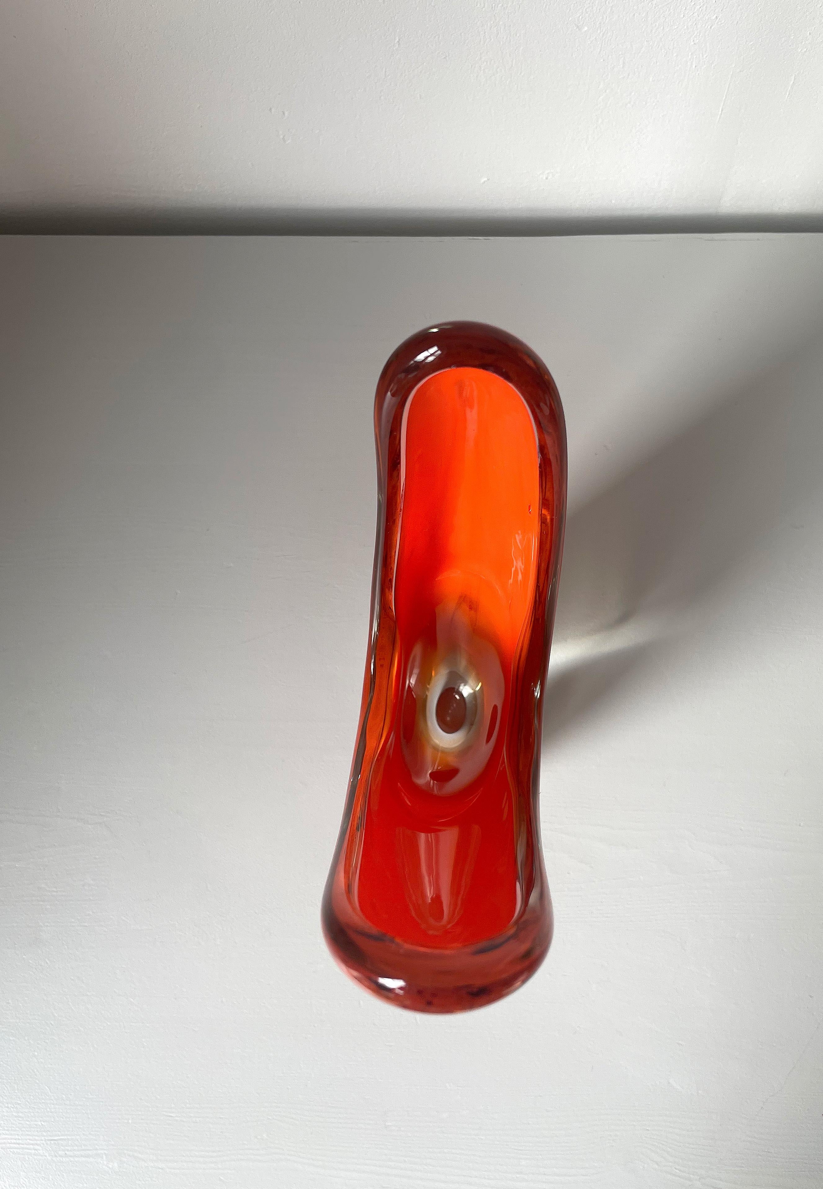 Large Sculptural Mouth-Blown 1950s Orange Art Glass Vase, Scandinavia 4