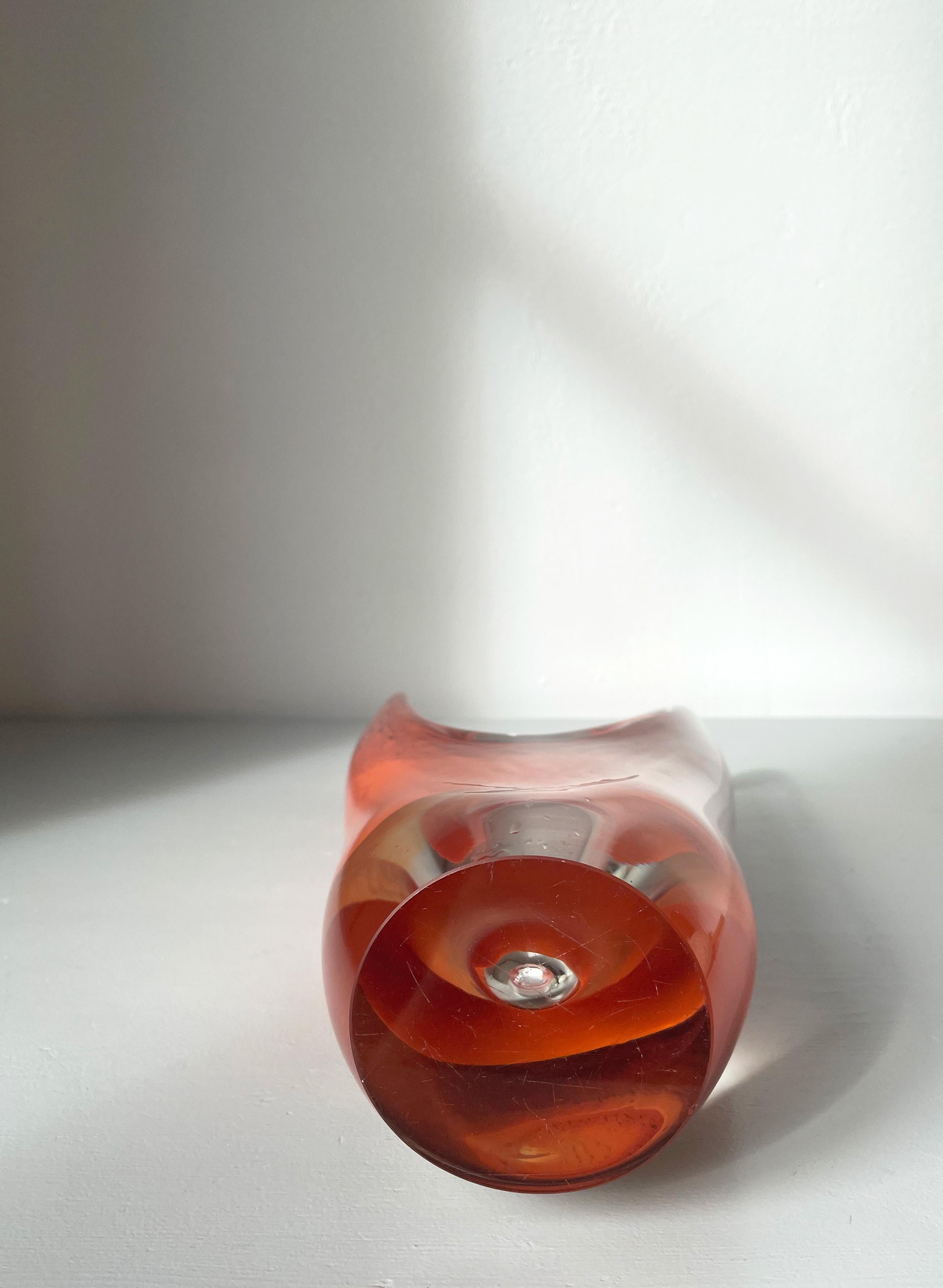 Large Sculptural Mouth-Blown 1950s Orange Art Glass Vase, Scandinavia 5