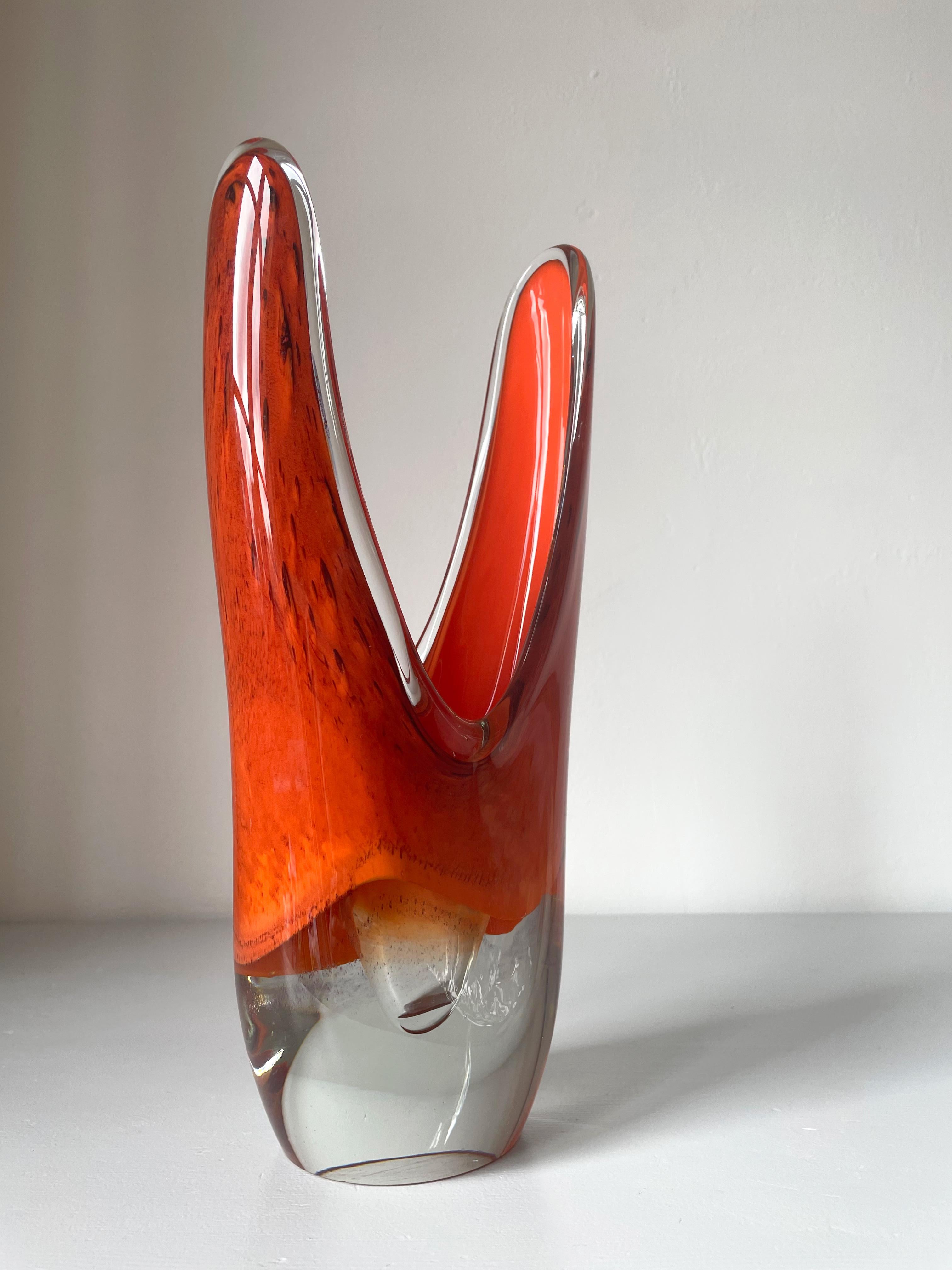 Large Sculptural Mouth-Blown 1950s Orange Art Glass Vase, Scandinavia In Good Condition In Copenhagen, DK