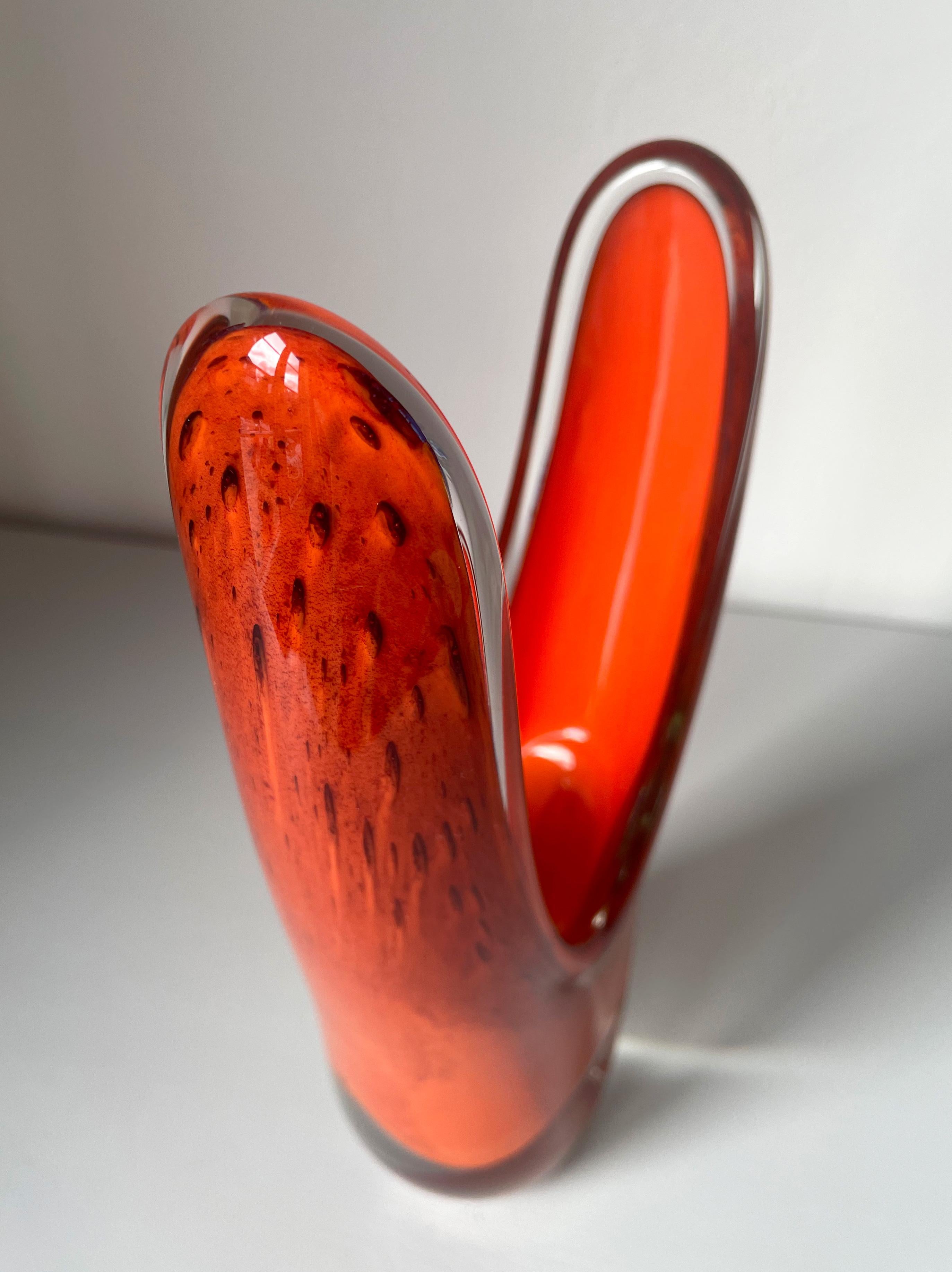 Large Sculptural Mouth-Blown 1950s Orange Art Glass Vase, Scandinavia 1