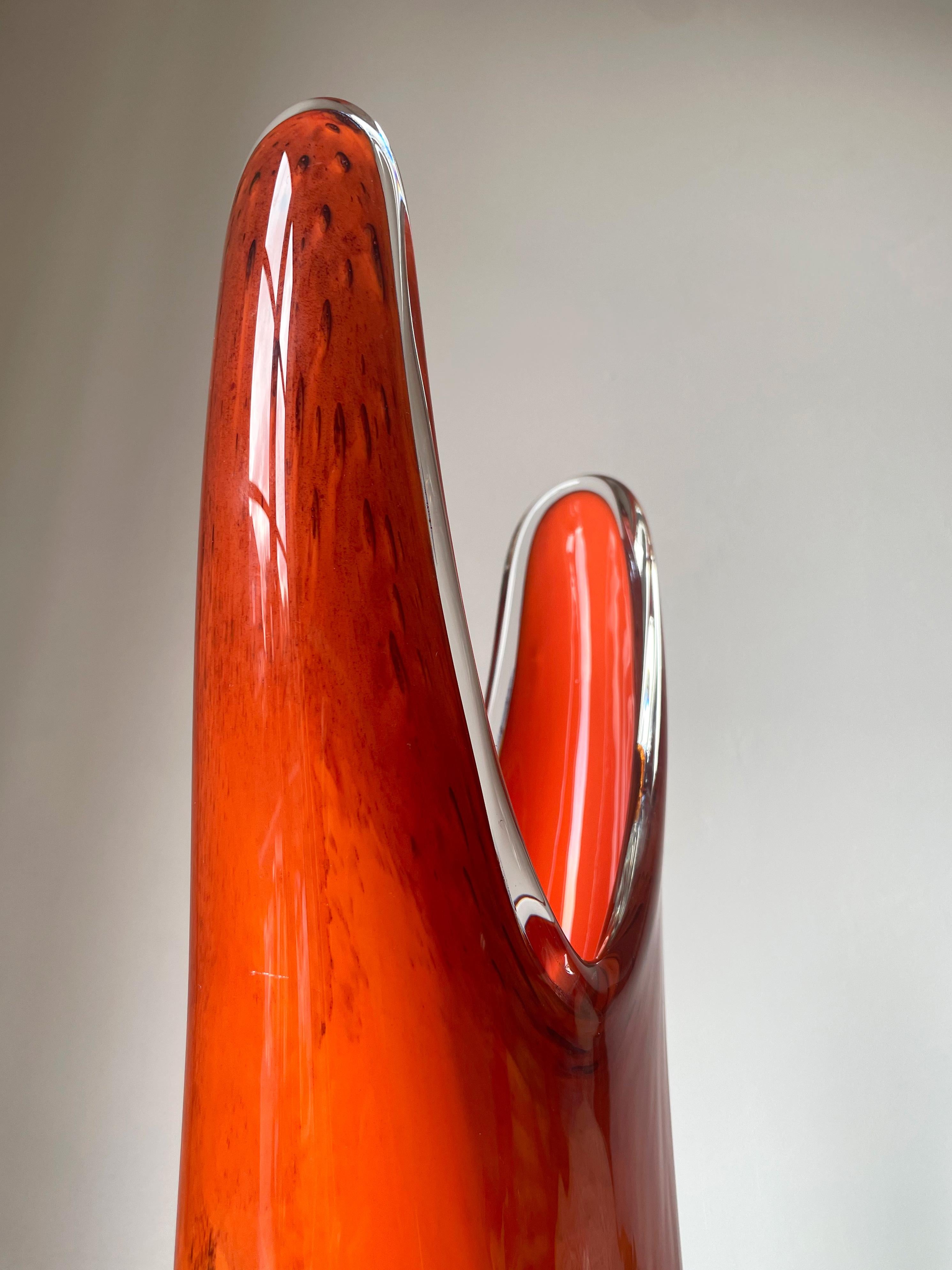 Large Sculptural Mouth-Blown 1950s Orange Art Glass Vase, Scandinavia 2