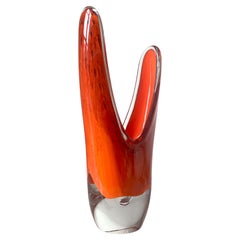 Large Sculptural Orange Cased Art Glass Vase, 1950s