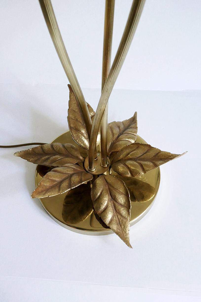20th Century Large Sculptural Organic Brass and Gilt Metal Flower Leaf Floor Light, 1960s For Sale