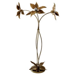 Large Sculptural Organic Brass and Gilt Metal Flower Leaf Floor Light, 1960s