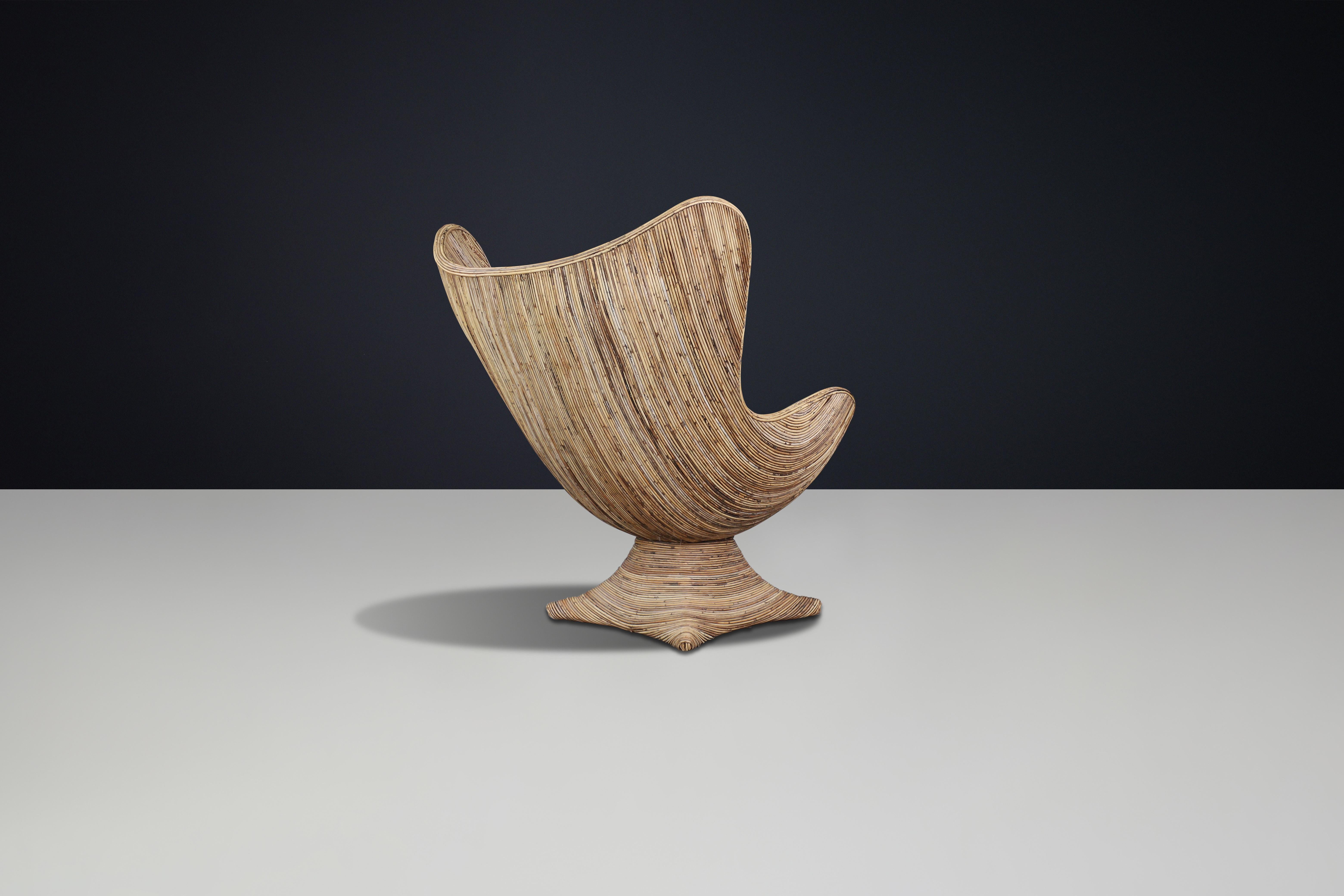 Bamboo Large Sculptural Rattan Lounge or Egg Chair, Italy, 1980s For Sale