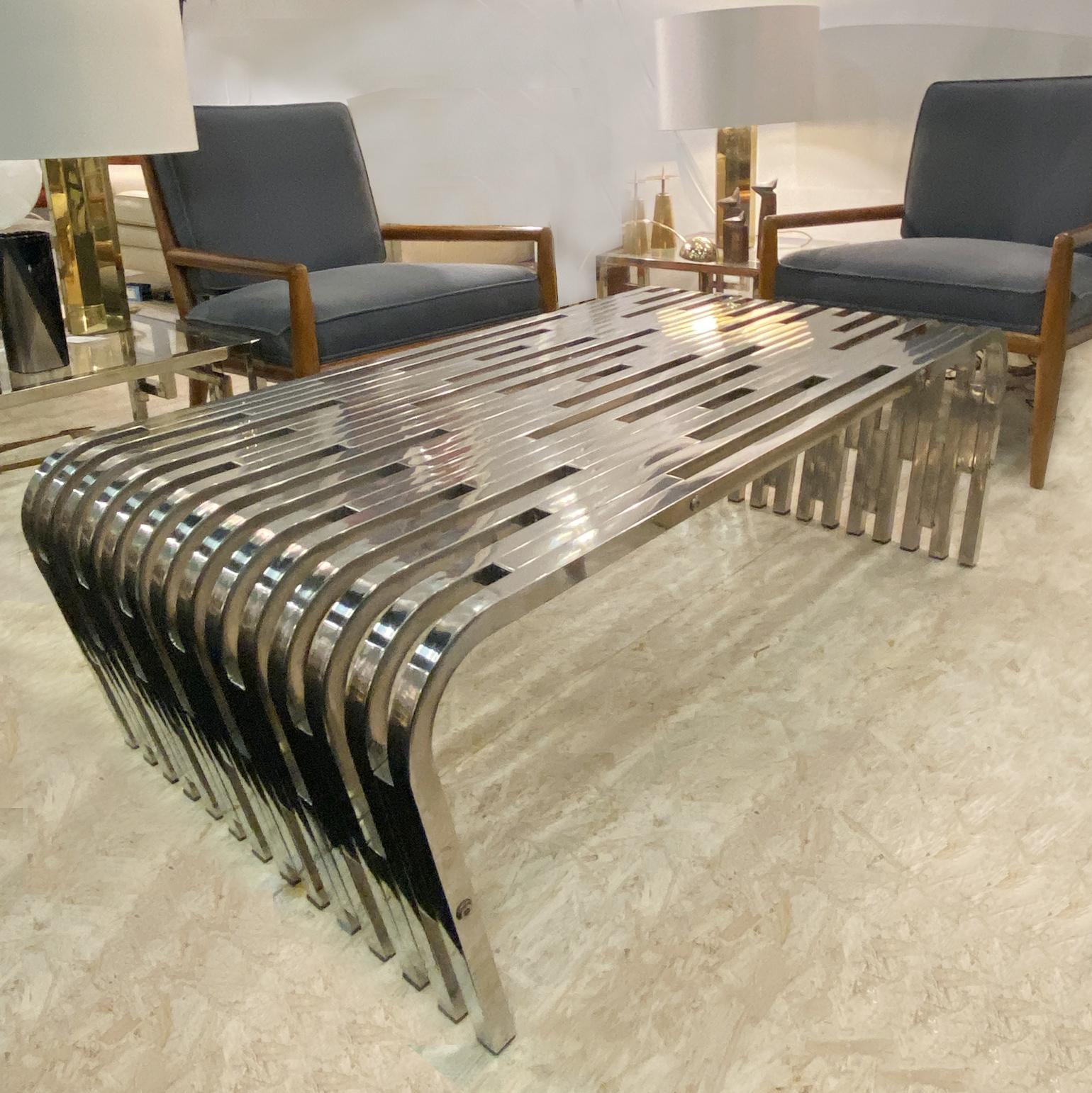 Large Sculptural Relief Stainless Steel Coffee Table For Sale 4