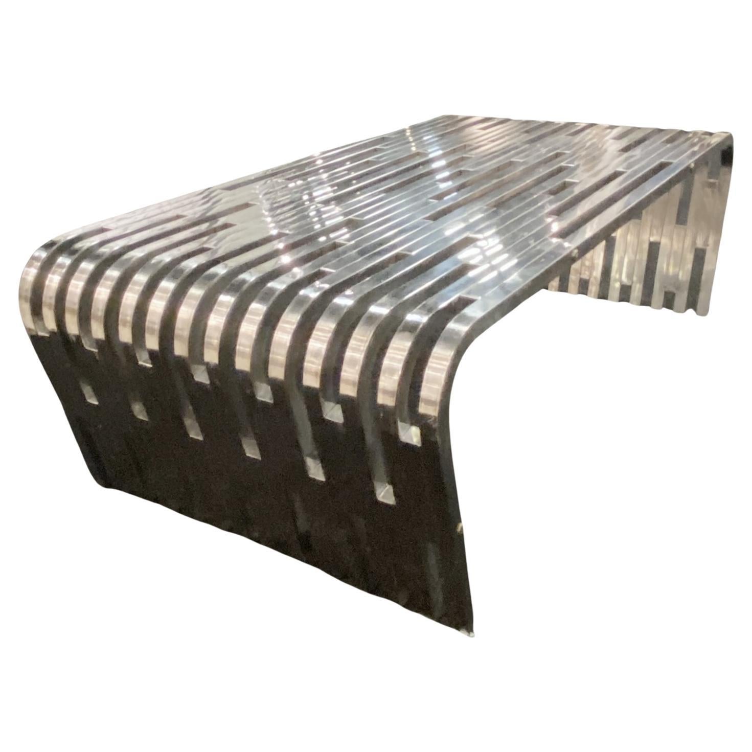 Large Sculptural Relief Stainless Steel Coffee Table For Sale 5