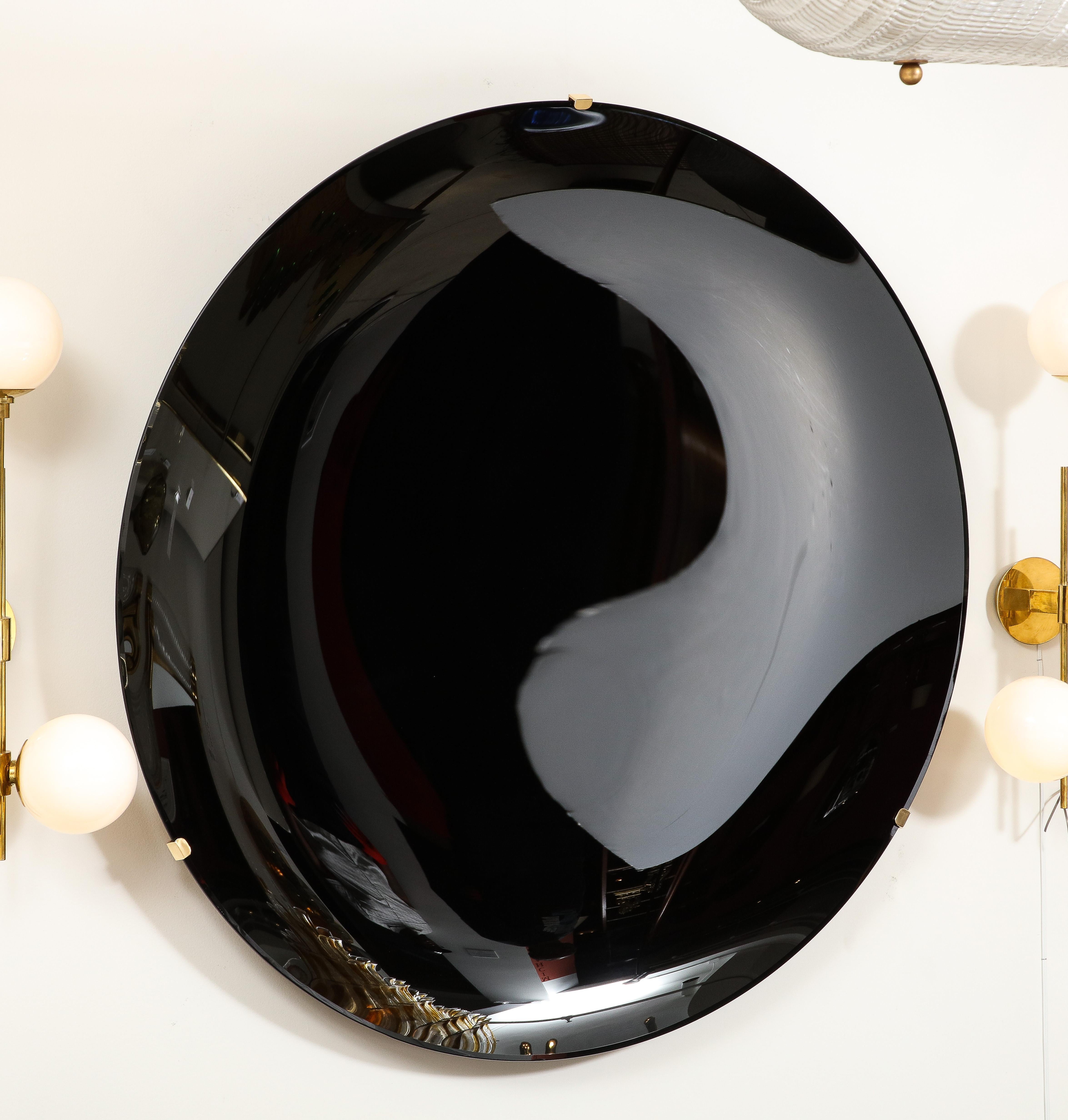 Large Sculptural Round Black Concave Glass Disc Wall Sculpture, Italy 5