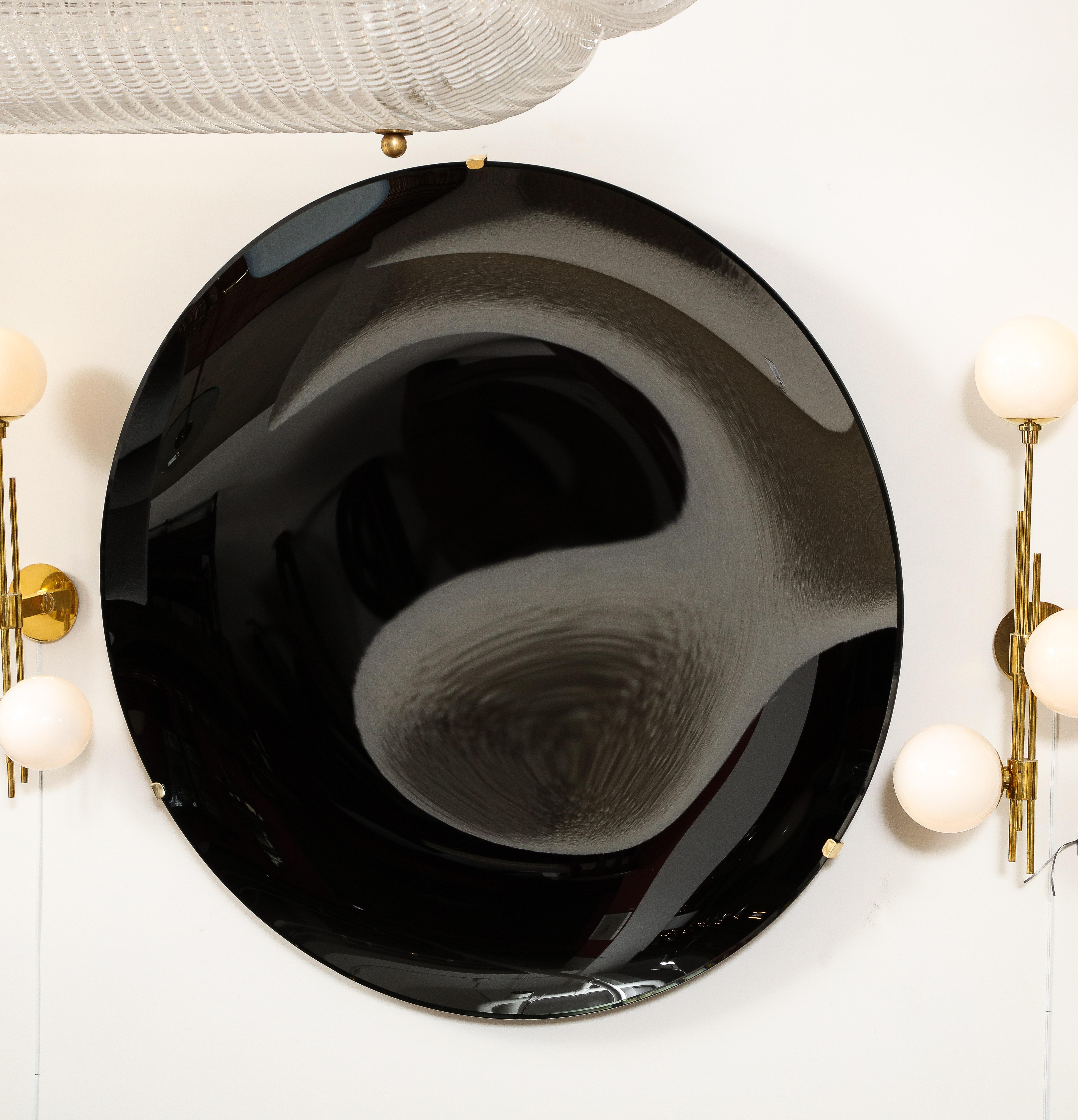 Large Sculptural Round Black Concave Glass Disc Wall Sculpture, Italy In New Condition In New York, NY