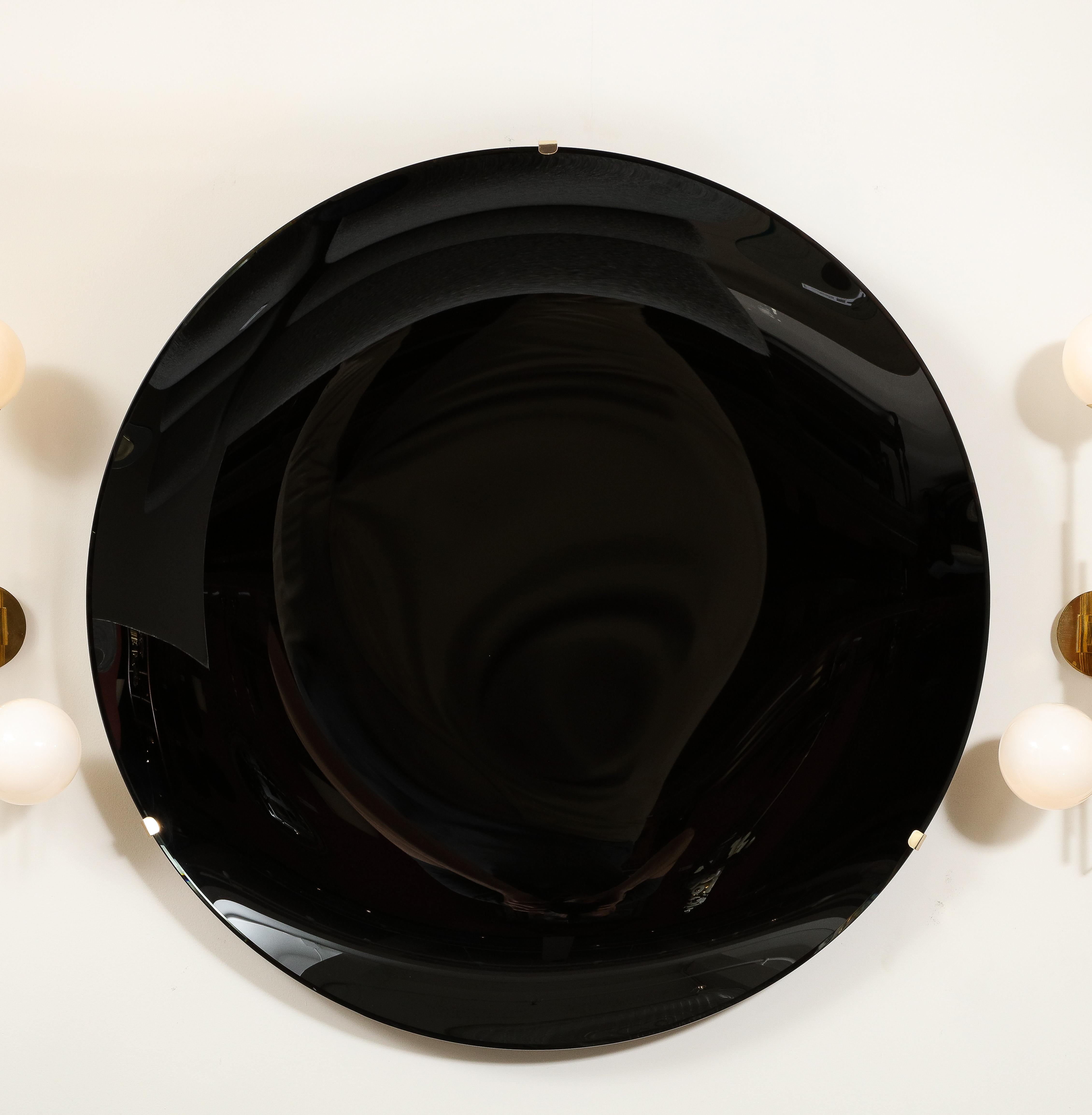 Contemporary Large Sculptural Round Black Concave Glass Disc Wall Sculpture, Italy