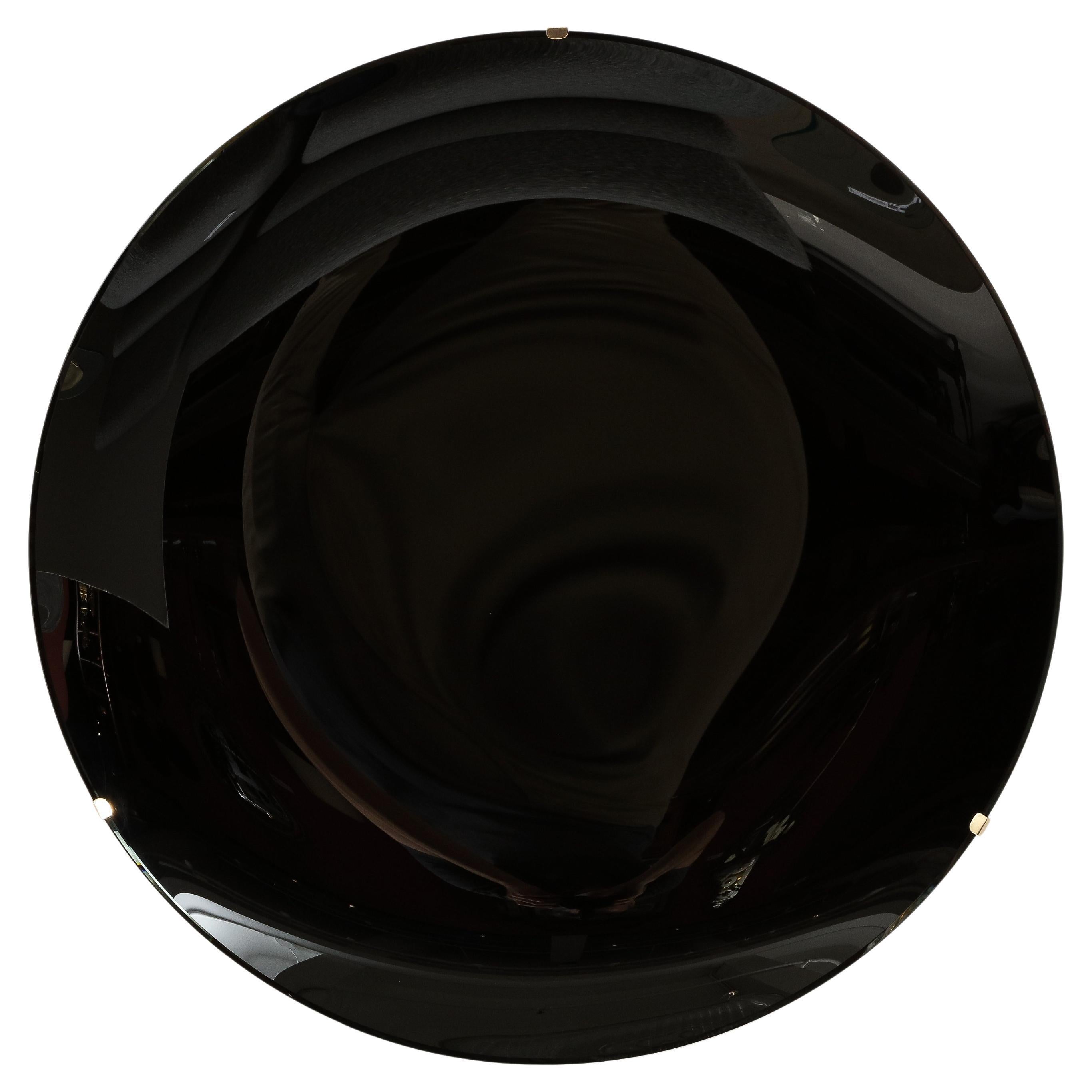 Large Sculptural Round Black Concave Glass Disc Wall Sculpture, Italy
