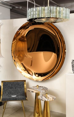 Large Sculptural Round Concave Amber Bronze Mirror or Wall Art, Italy, 63" diam.