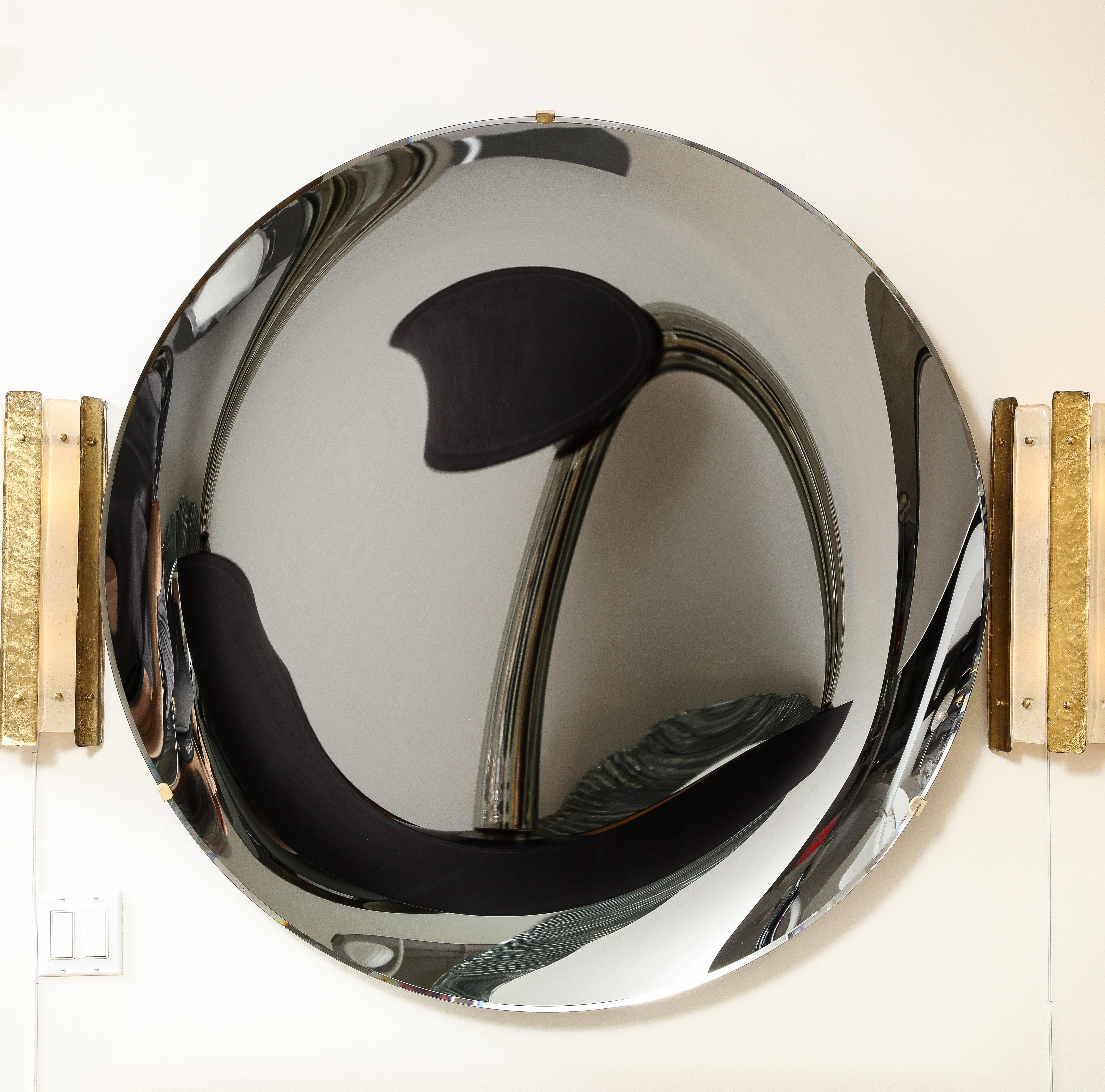 Italian Large Sculptural Round Concave Black Silver Mirror or Wall Art, Italy, 47
