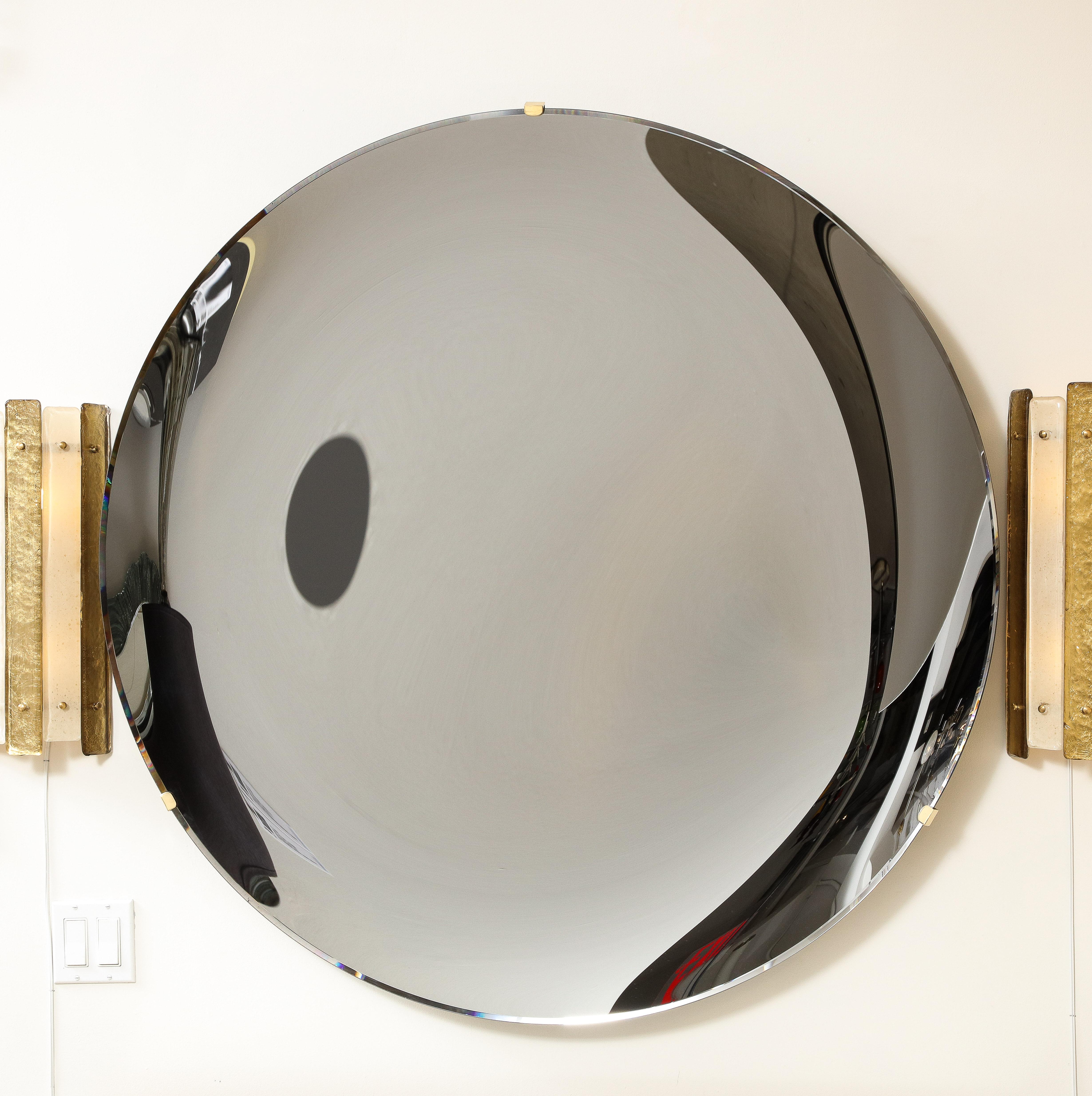 Italian Large Sculptural Round Concave Black Silver Mirror or Wall Art, Italy