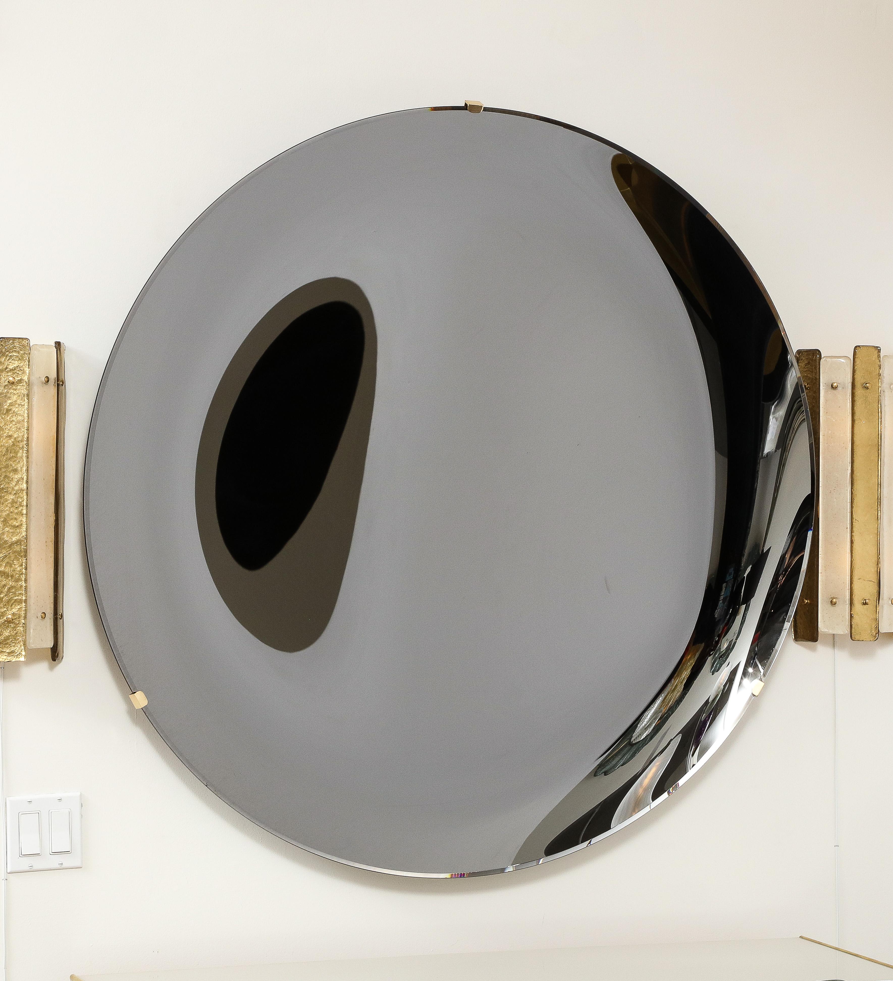 Large Sculptural Round Concave Black Silver Mirror or Wall Art, Italy 1