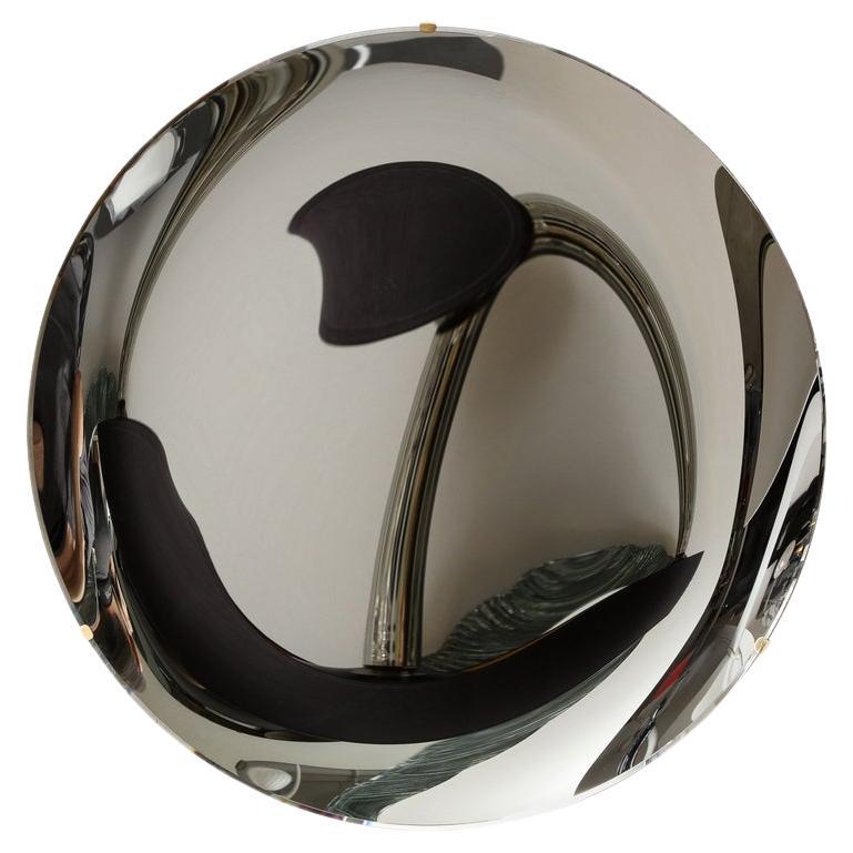 Large Sculptural Round Concave Black Silver Mirror or Wall Art, Italy, 47" diam. For Sale