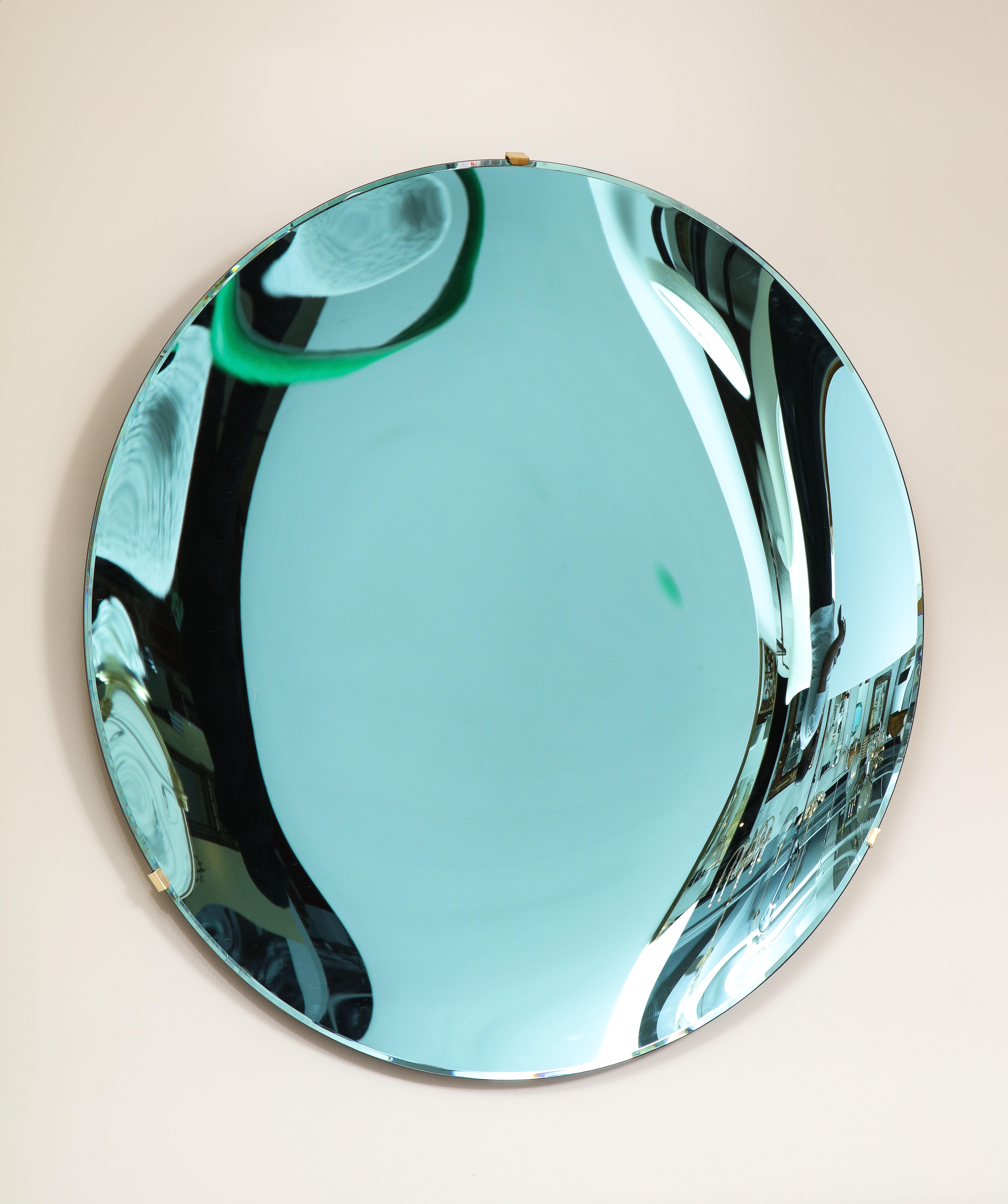 Large Sculptural Round Concave Blue Green Mirror or Wall Art, Italy, 2022 1