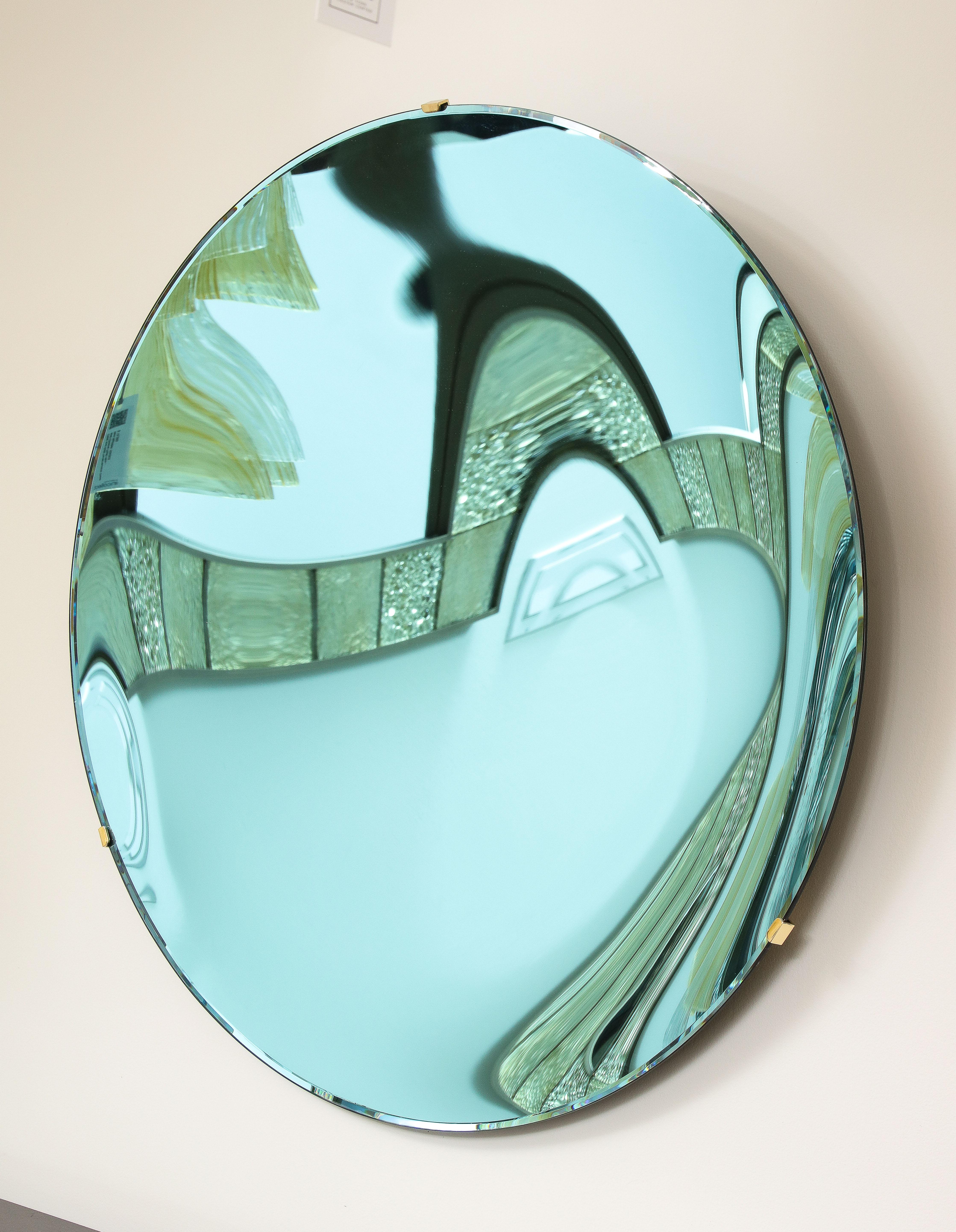 Italian Large Sculptural Round Concave Blue Green Mirror or Wall Art, Italy, 2022