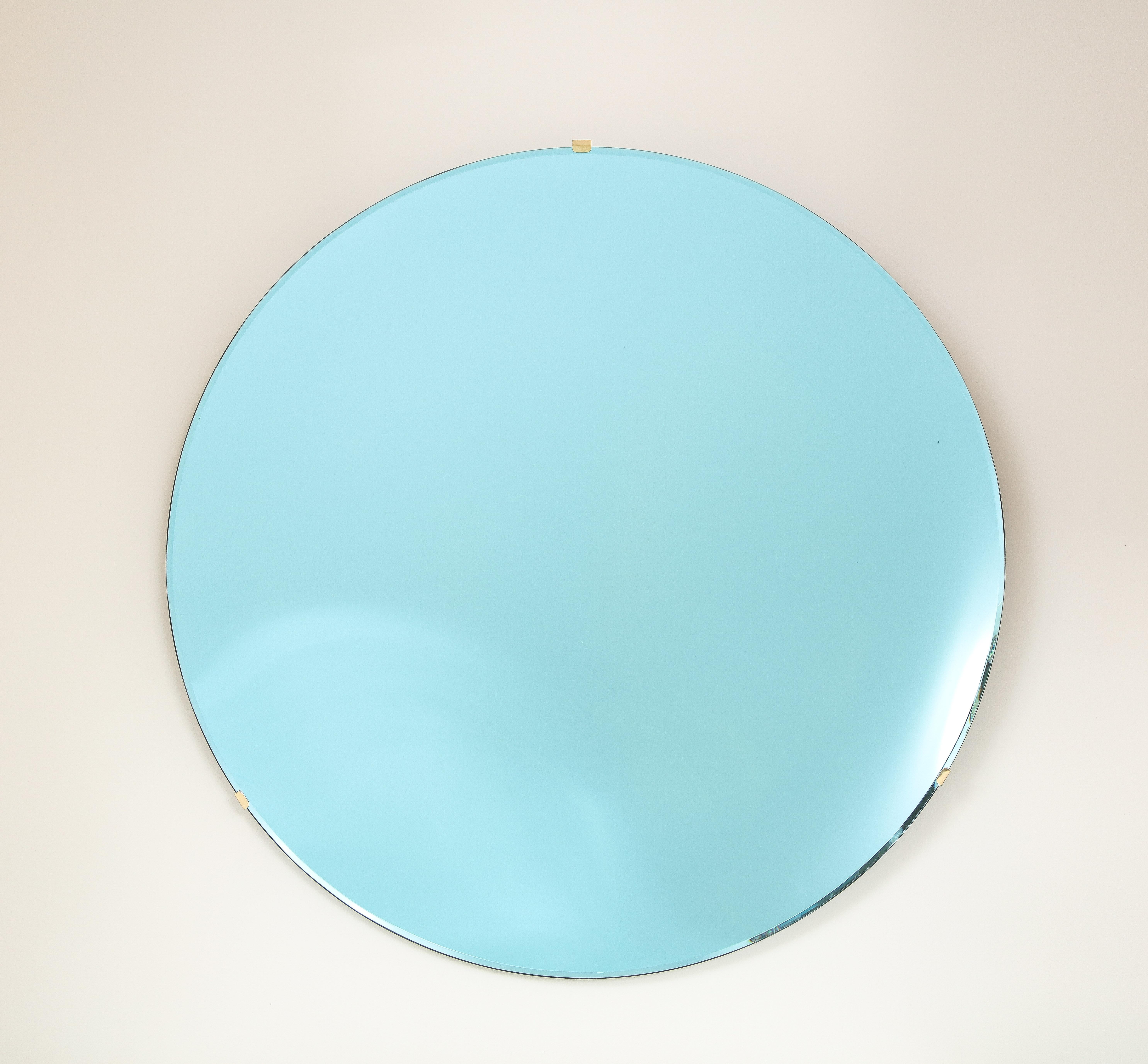 Hand-Crafted Large Sculptural Round Concave Blue Green Mirror or Wall Art, Italy, 2022